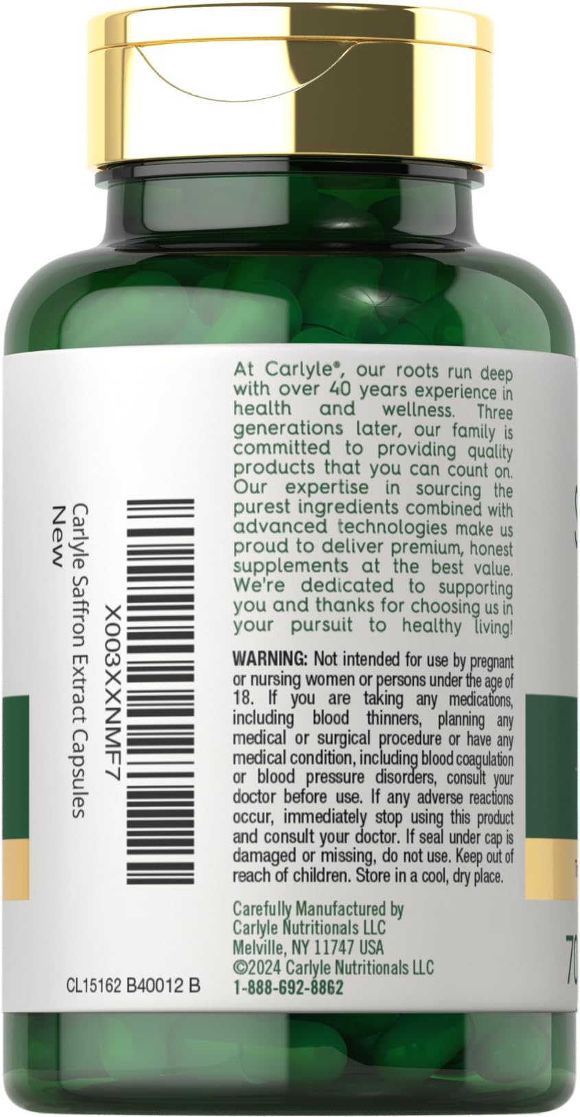 Carlyle Saffron Extract Supplement Capsule 70 Count