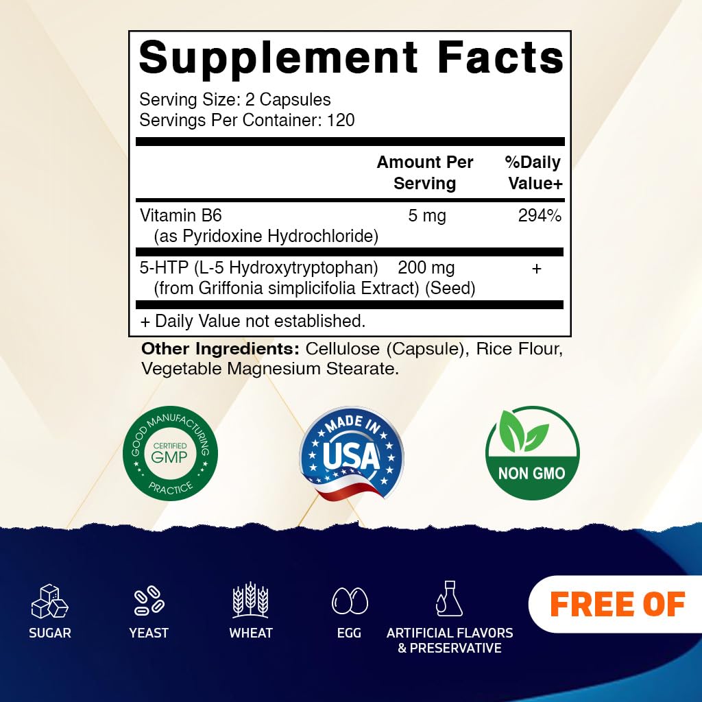 Vitamatic 5-HTP 200mg with B6 5mg Per Serving, 480 Capsules