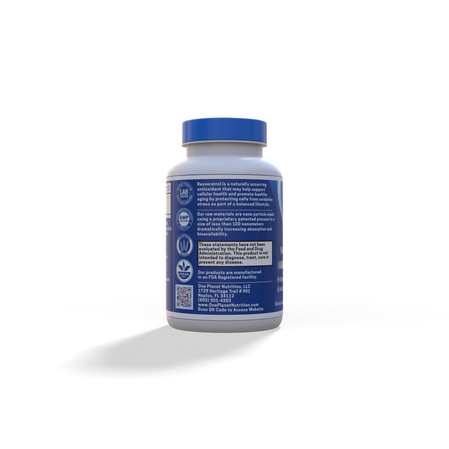 One Planet Nutrition Nano Resveratrol 250 mg Capsules, 120 Count