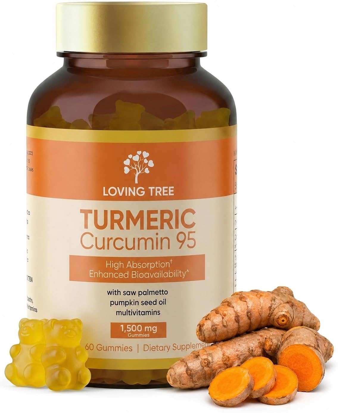 Loving Tree Turmeric Curcumin 95, Pumpkin Seed Oil with Saw Palmetto Gummies, 1 Count