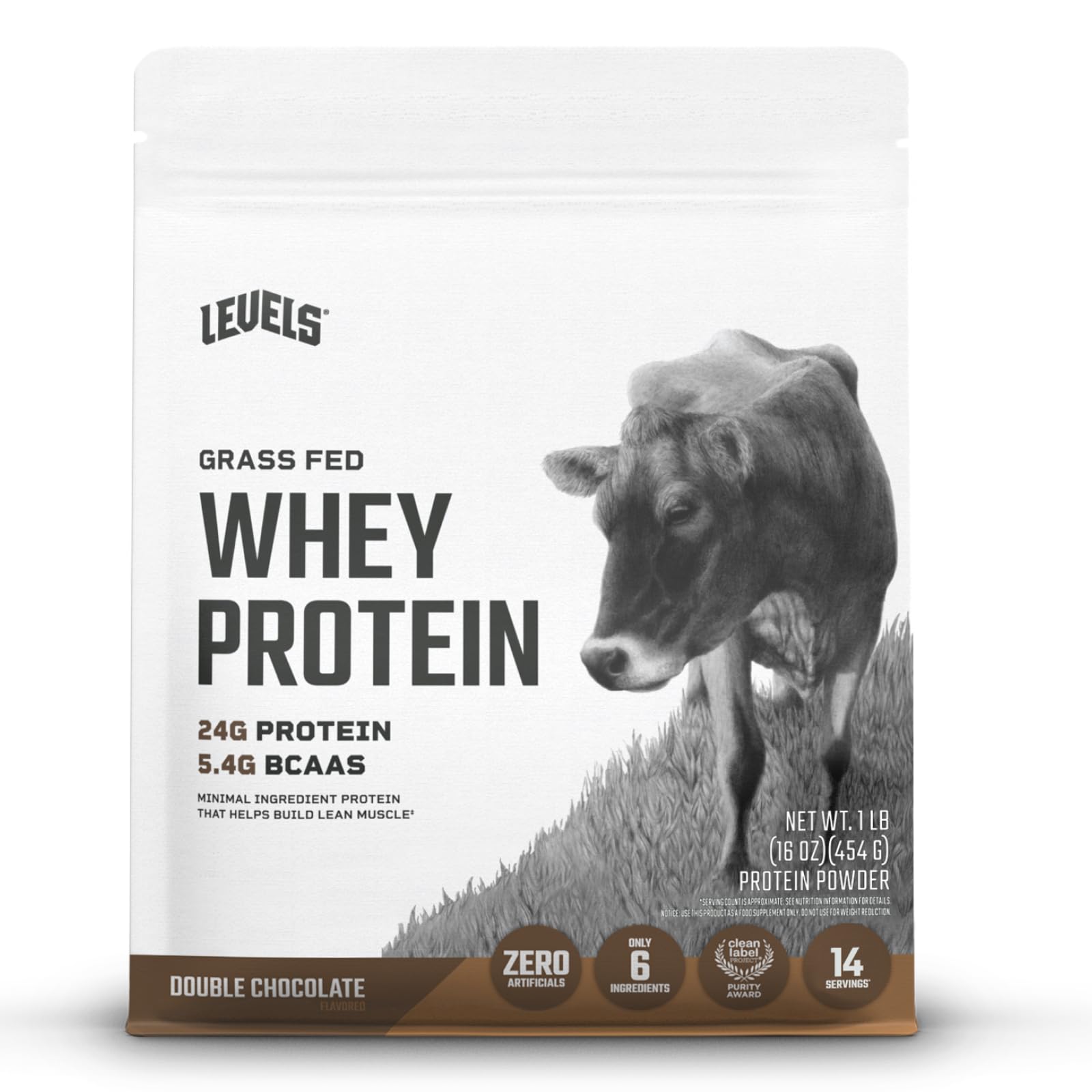 Levels Nutrition Grass Fed Whey Protein Powder, Double Chocolate, 16 Servings, 1 lb