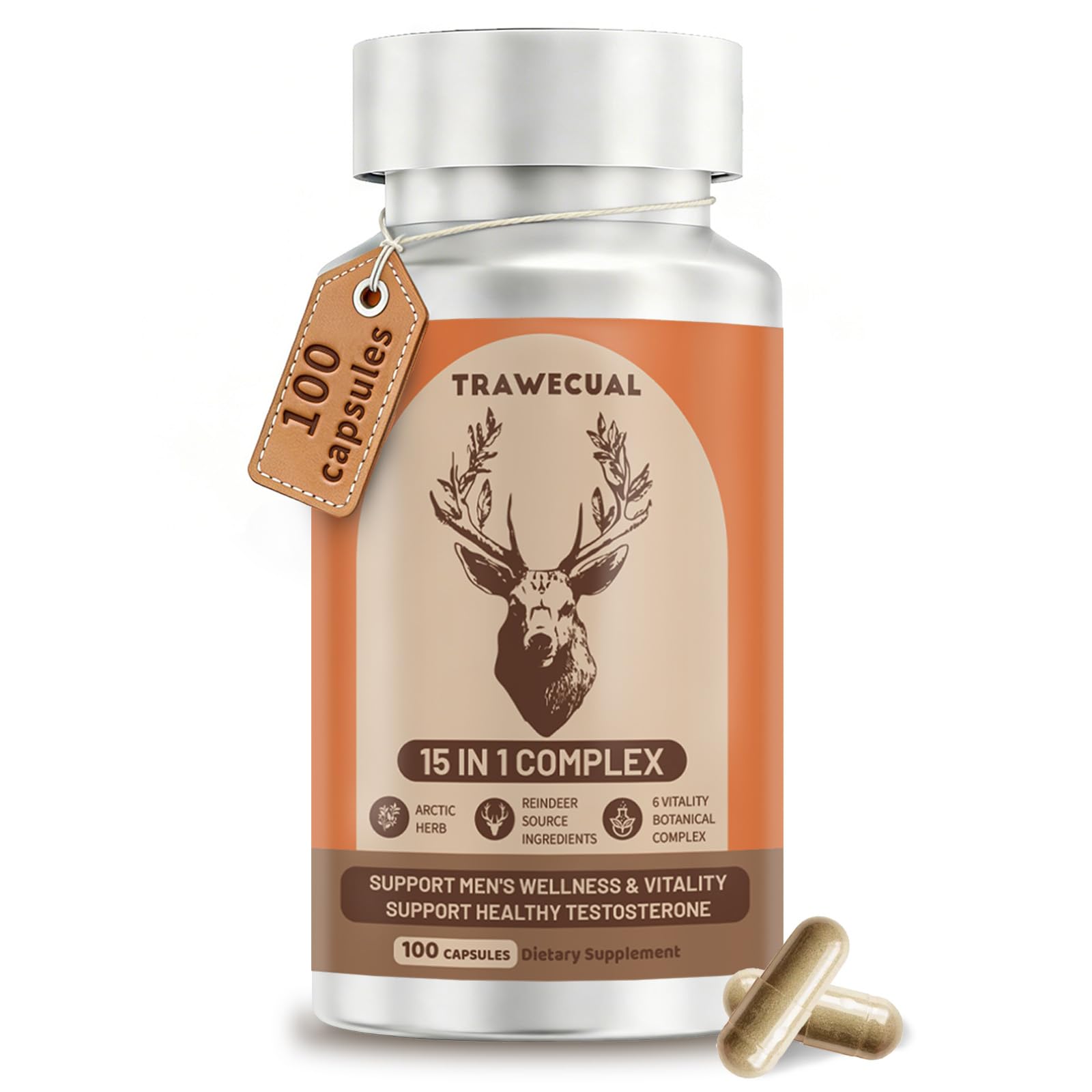 Trawecual Reindeer Organ Supplement for Men, Arctic Herb & Reindeer Organ Blend, 15-in-1 Formula to Support Energy, Stamina & Daily Wellness, 100 Capsules