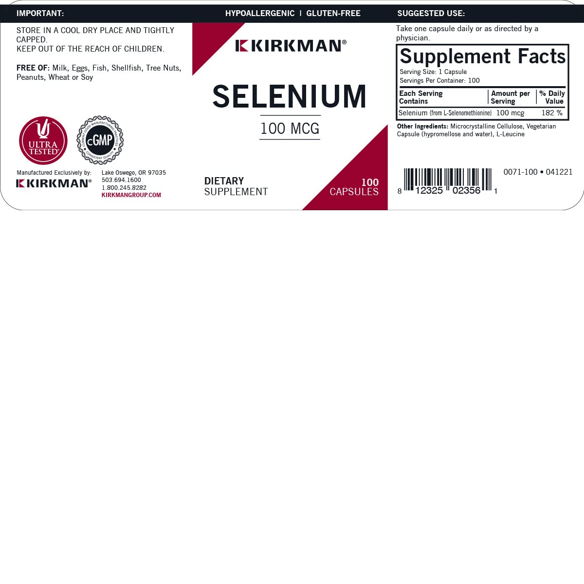 Kirkman Selenium 100 mcg Capsule 100 Count