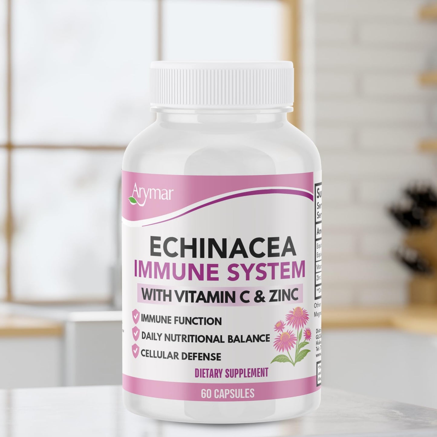 Arymar Echinacea 1000 mg with Vitamin C Capsules, 60 Count