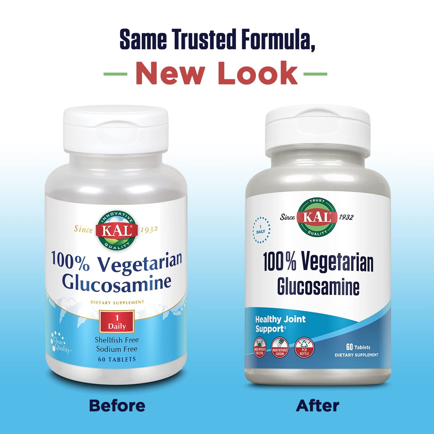 KAL 100% Vegetarian Glucosamine 1000 mg, Vegan Glucosamine HCl Joint Health Tablets, 60 Tablets