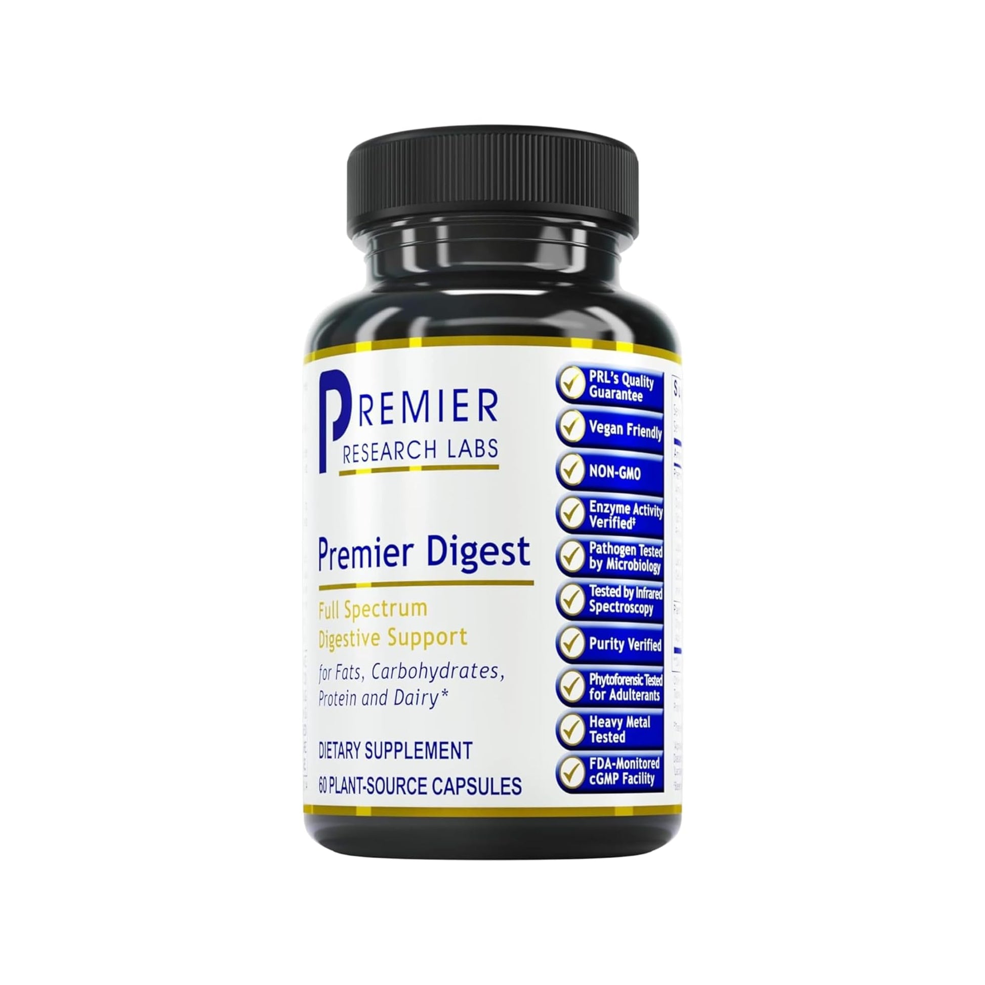 Premier Research Labs Active Digestive Enzymes with Probiotic and Prebiotics - Amylase, Protease & Lipase, 60 Capsules