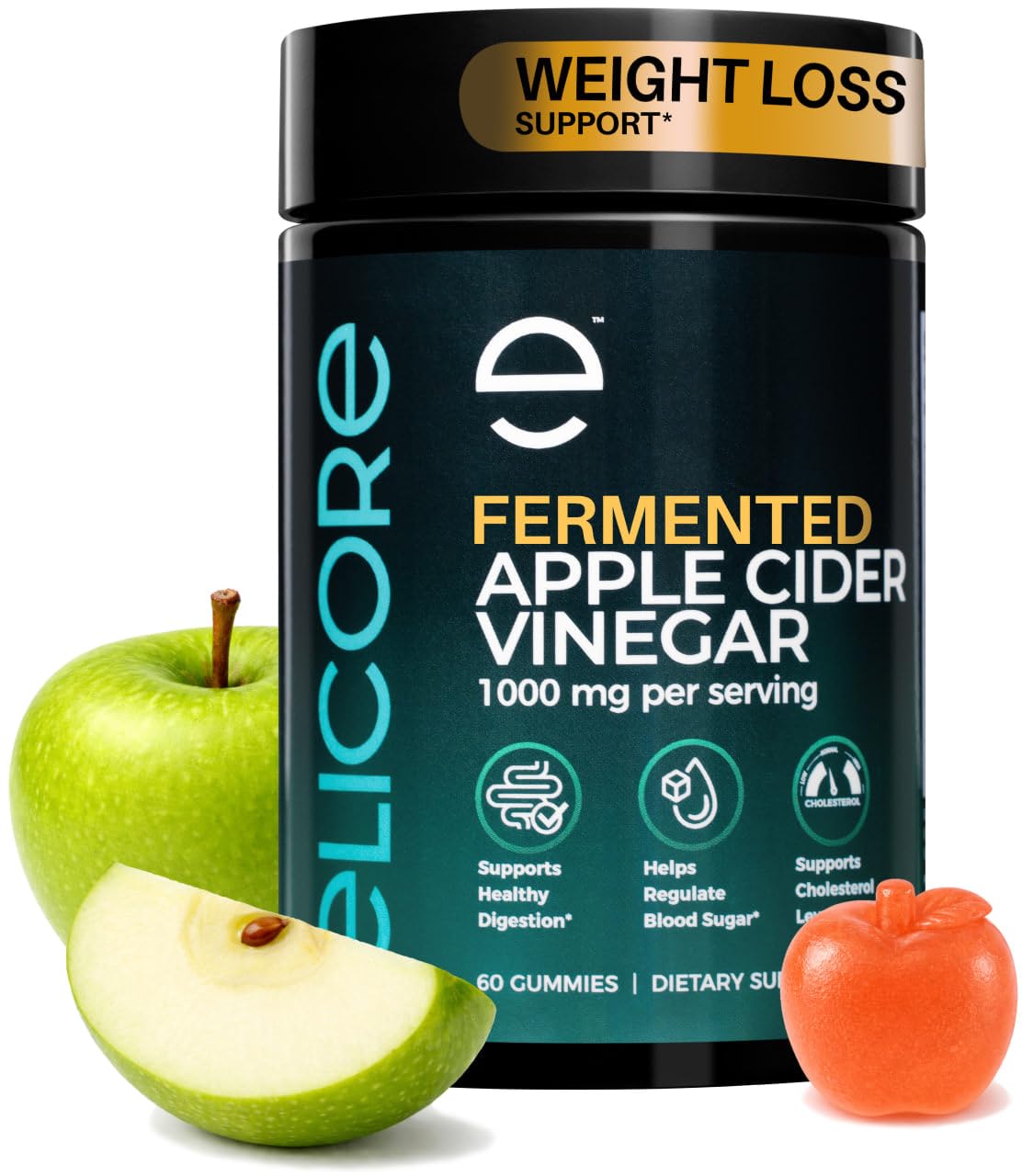 ELICORE Premium Apple Cider Vinegar Gummies 1000mg – 60 Count