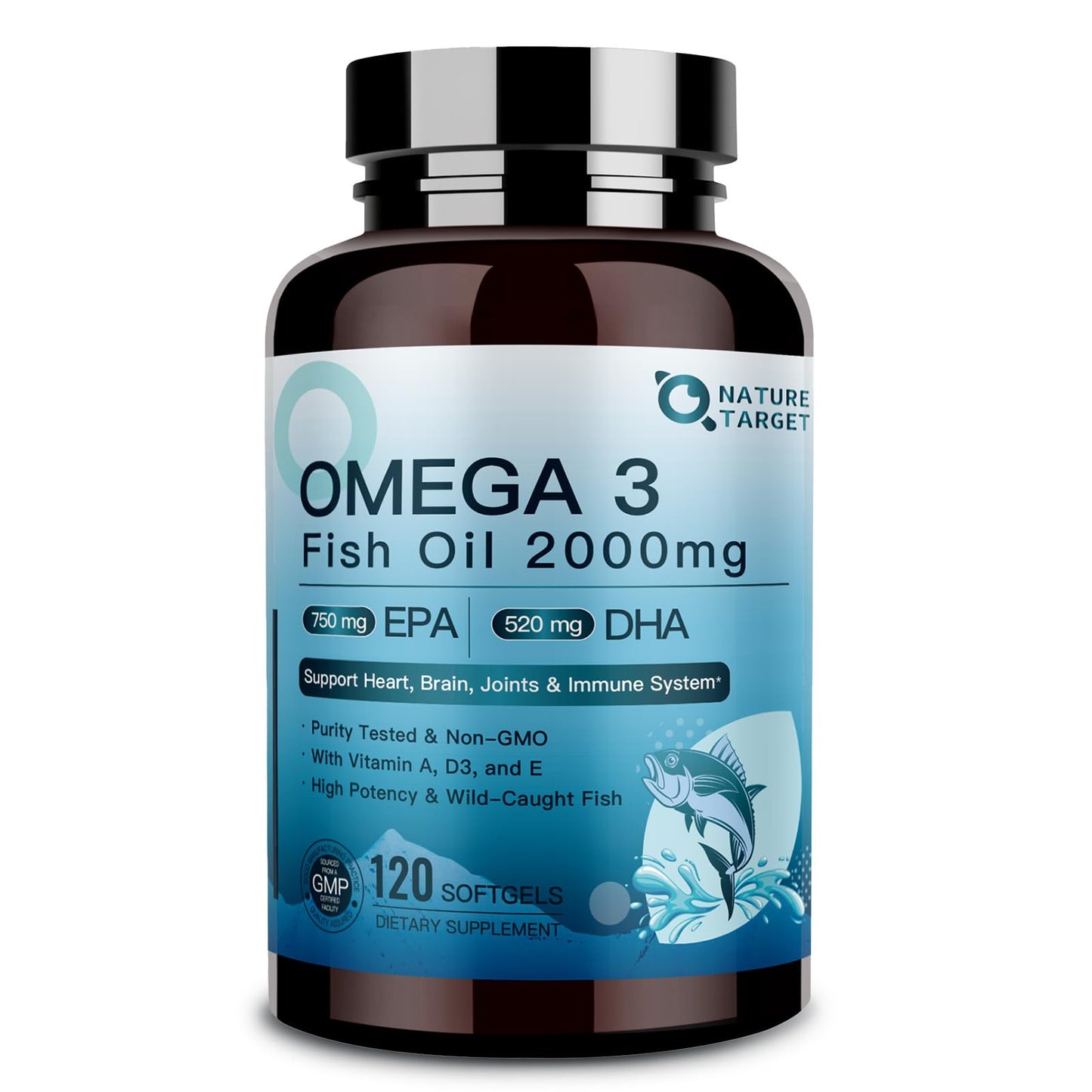 NATURE TARGET Omega 3 Fish Oil 2000mg with Vitamin D3, A, E Softgel 120