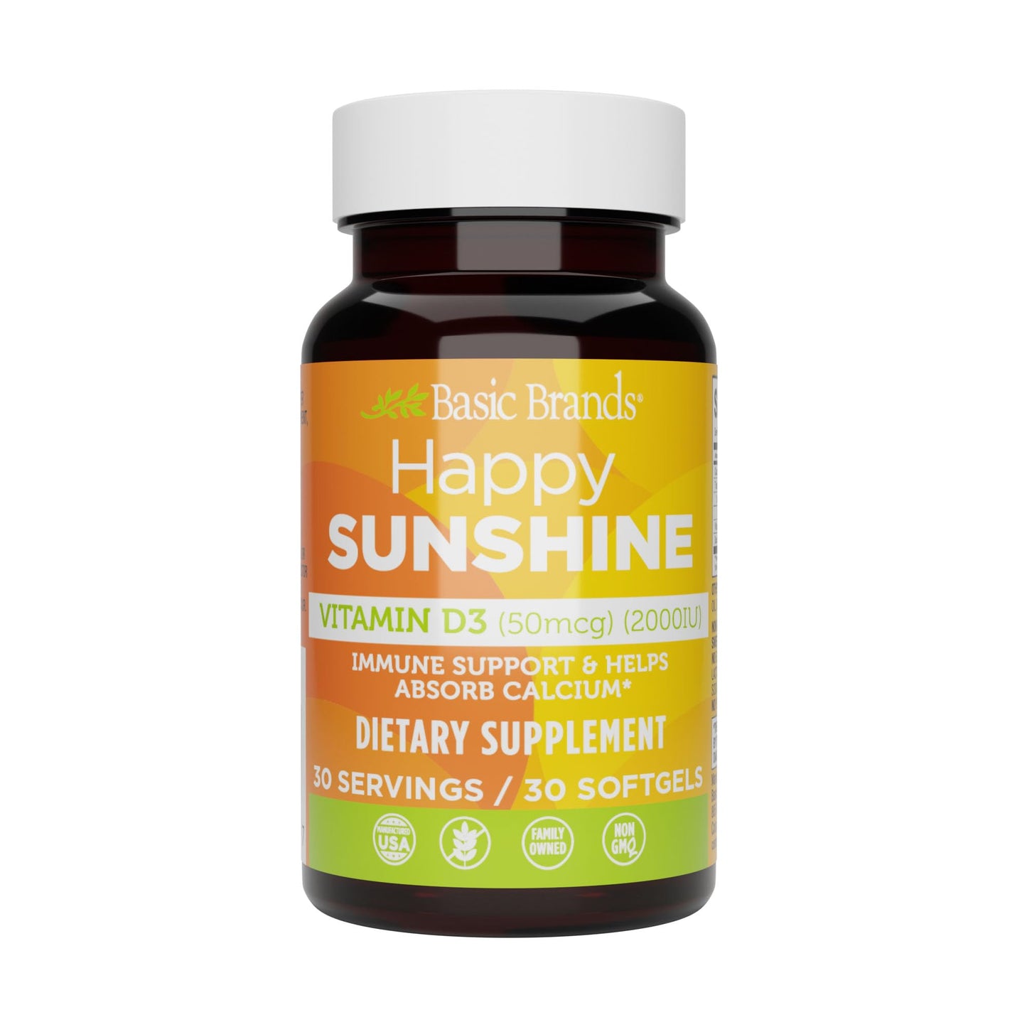 Basic Brands Happy Sunshine Vitamin D3 Softgels 2000IU, 30 Count
