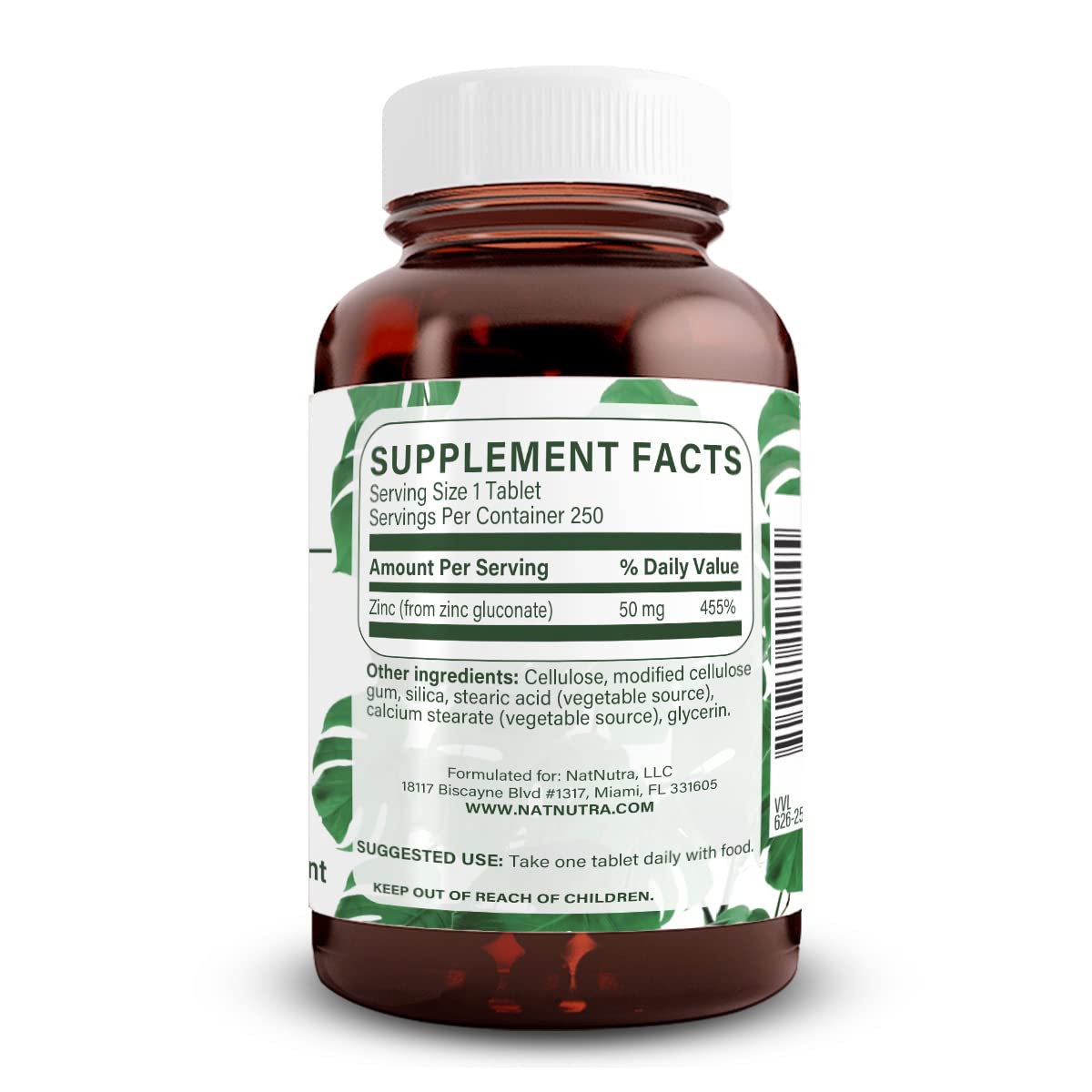 Natural Nutra Zinc Gluconate 50mg Tablets, 250 Vegan Tablets