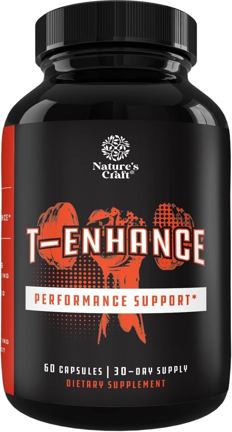 Natures Craft Testosterone Booster for Men with Horny Goat Weed, Maca Root, Tongkat Ali & Tribulus Terrestris - Capsules, 60 Count