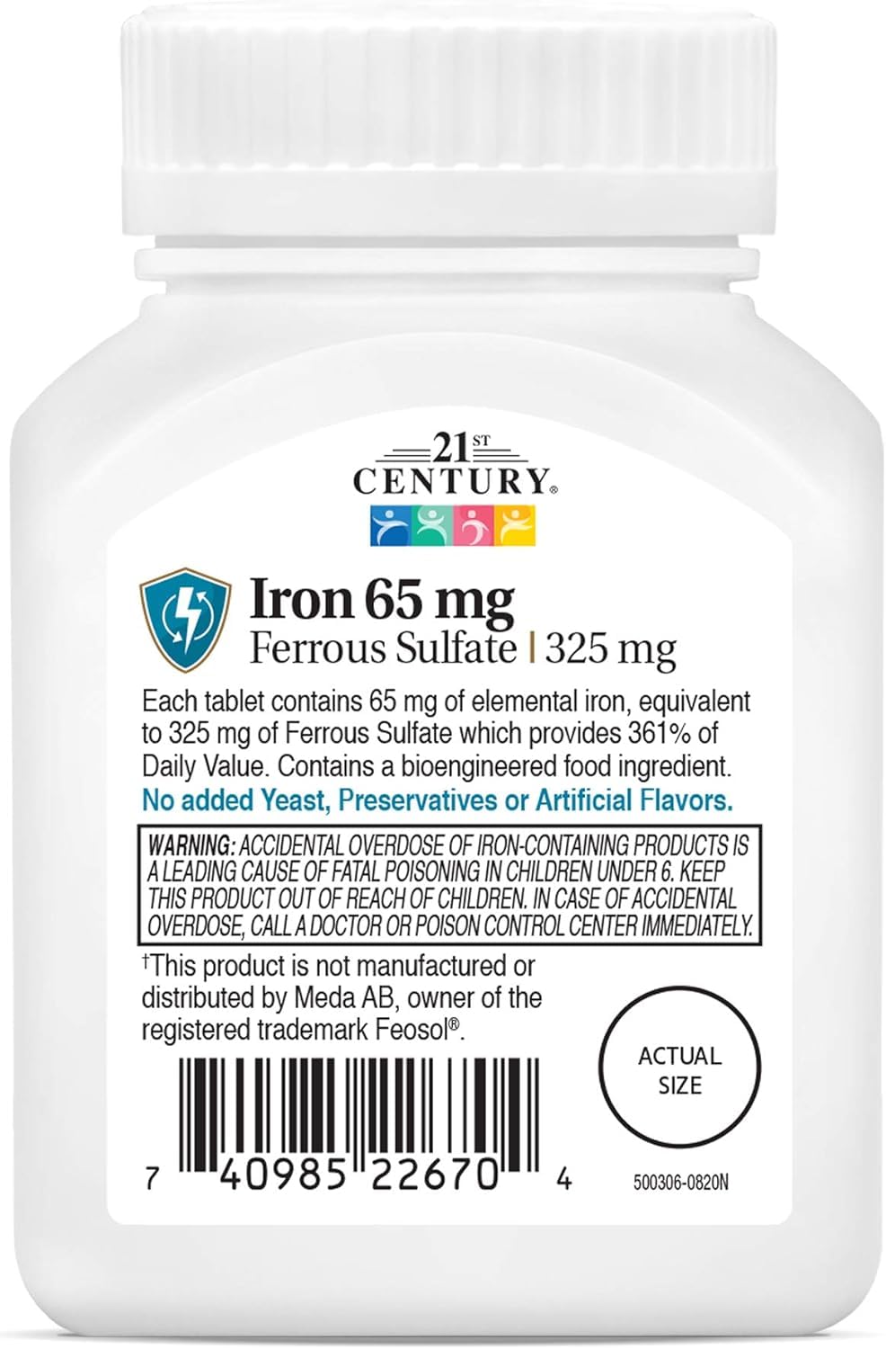 21st Century Iron 65 mg with Ferrous Sulfate 325 mg, 360 Tablets