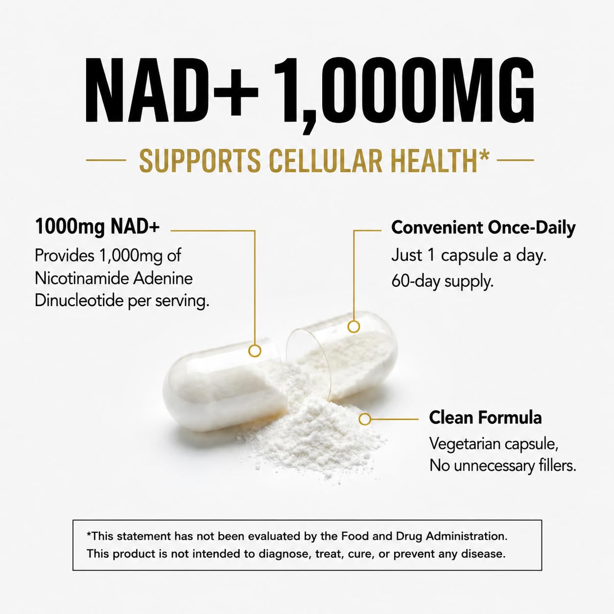 Tenubo NAD+ Supplement 1000mg Nicotinamide Adenine Dinucleotide Capsules, 40 Count