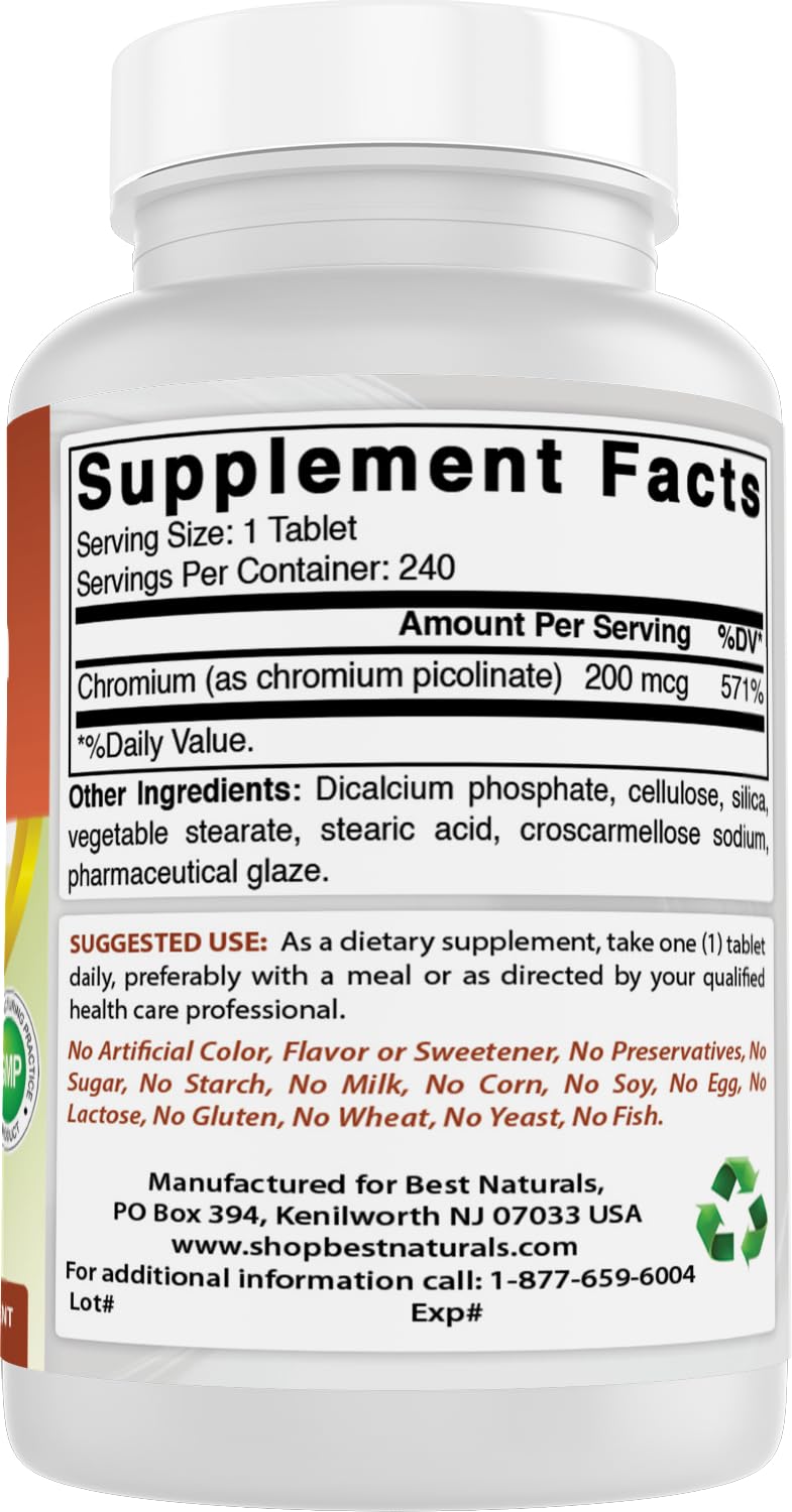 Best Naturals Chromium Picolinate Tablet, 200 mcg, 240 Count