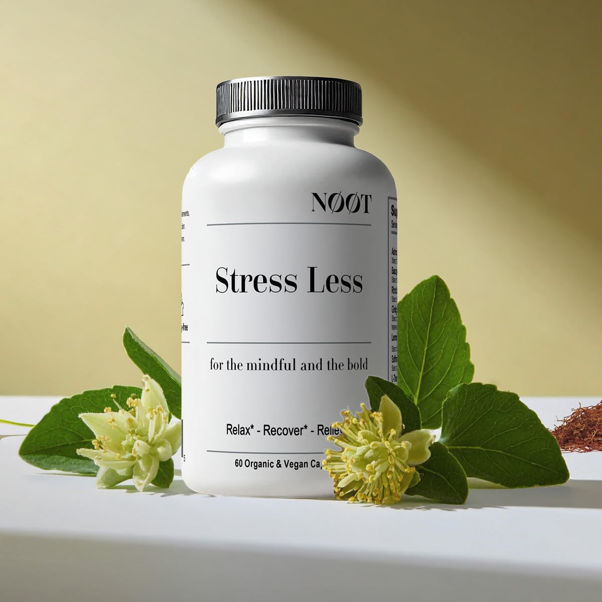 NØØT Stress Less All Natural Stress & Anxiety Support Adaptogen Mix with Ashwagandha and L-Theanine, Mood & Cortisol Support Nootropics for Women & Men, Capsules, 60 Count