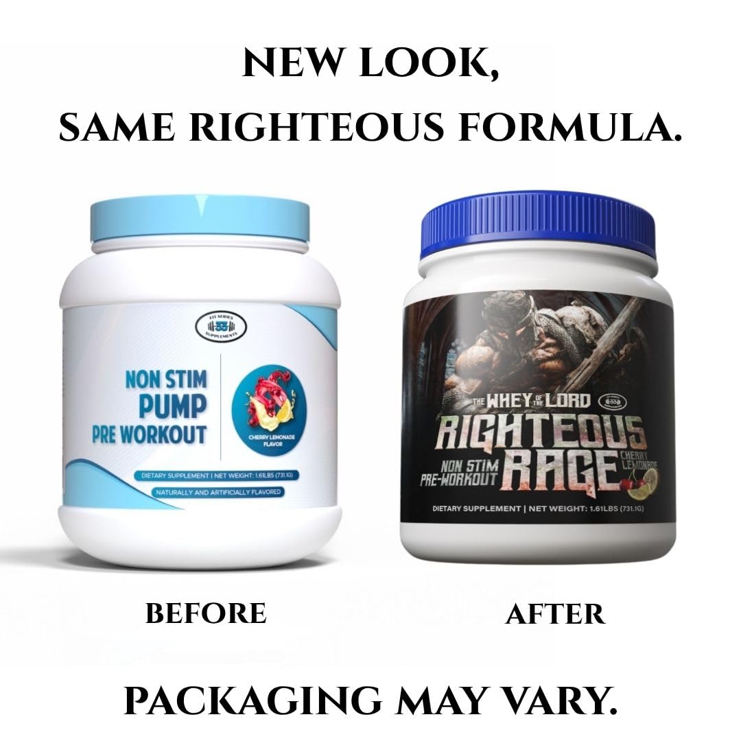 The Whey of The Lord Righteous Rage Non Stim Preworkout Powder, Cherry Lemonade, 25.76 oz