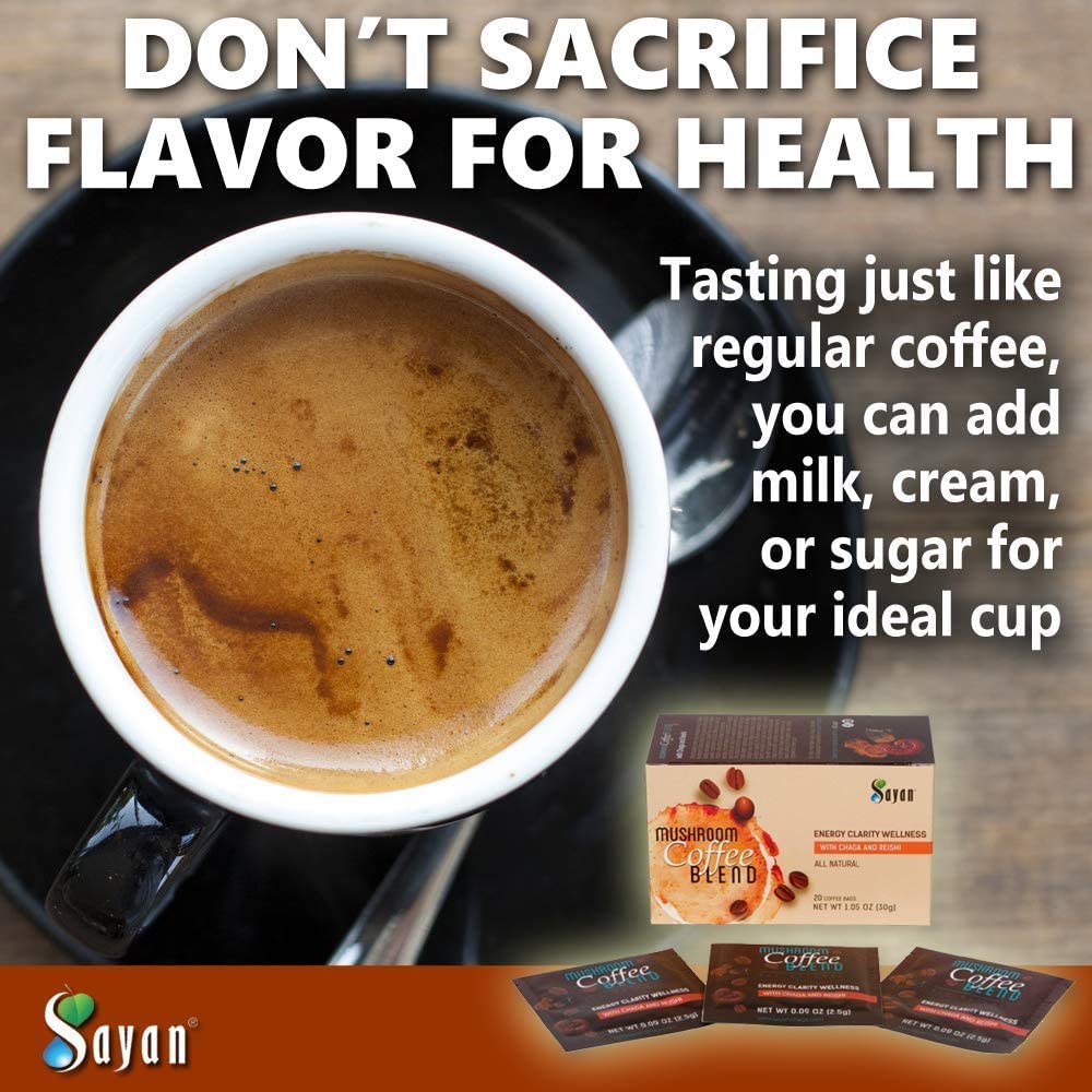 Sayan Mushroom Instant Coffee Blend Powder, 20 Packets