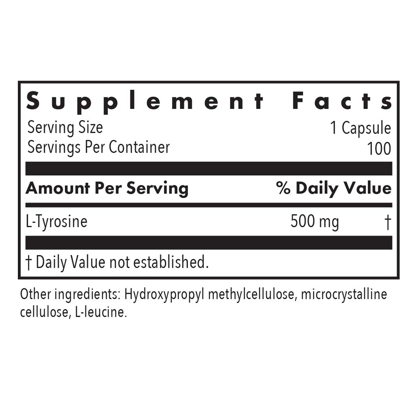 Allergy Research Group L-Tyrosine 500 mg Free Form Amino Acid Capsules, 100 Count