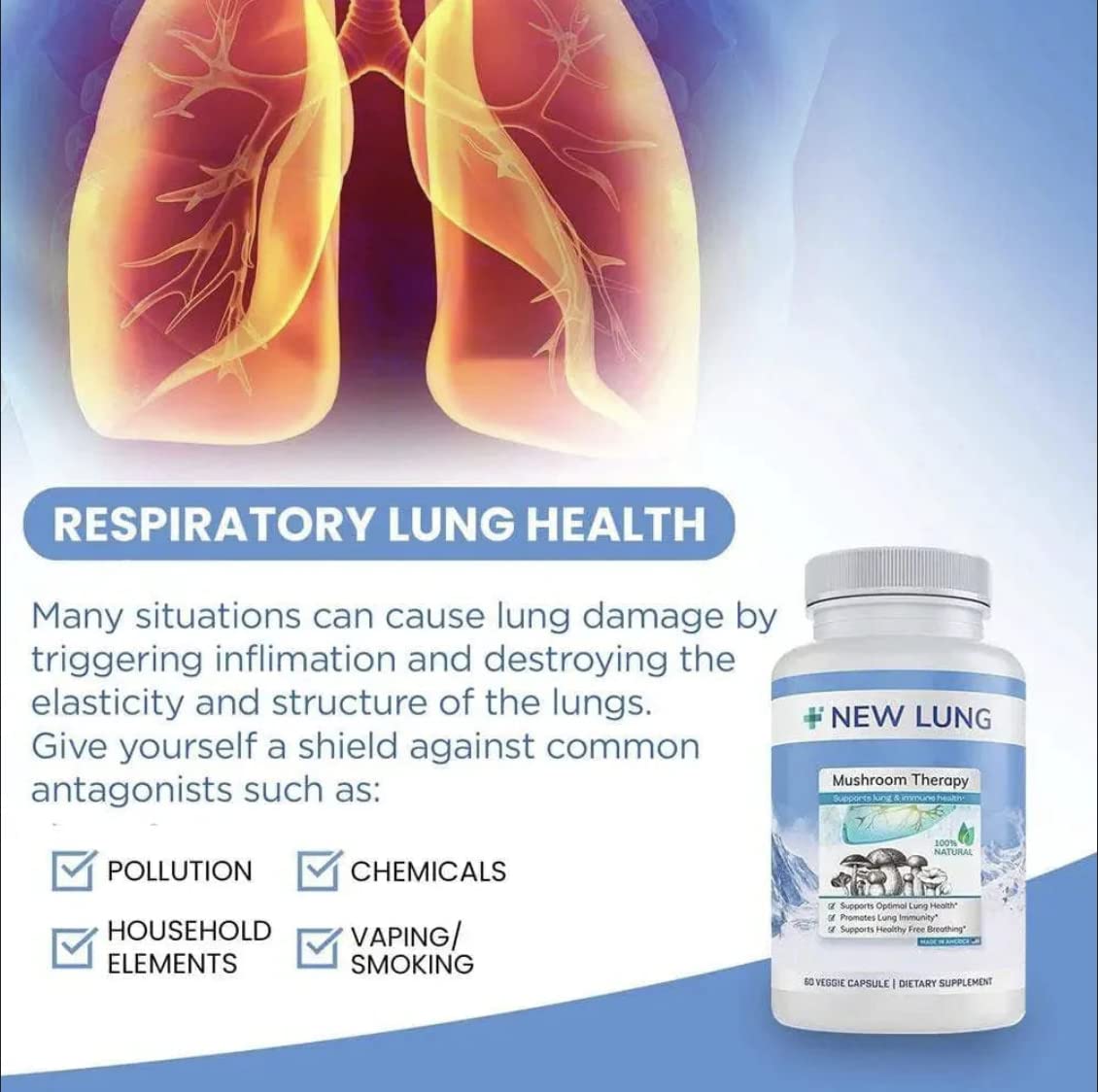 Success Chemistry Lung Mushroom Lung Immune Health Supplement Capsule, 60 Capsules