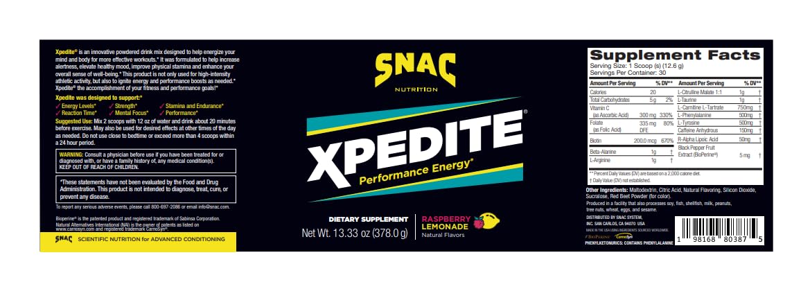 SNAC XPEDITE Pre-Workout Powder, 11.2 Ounce