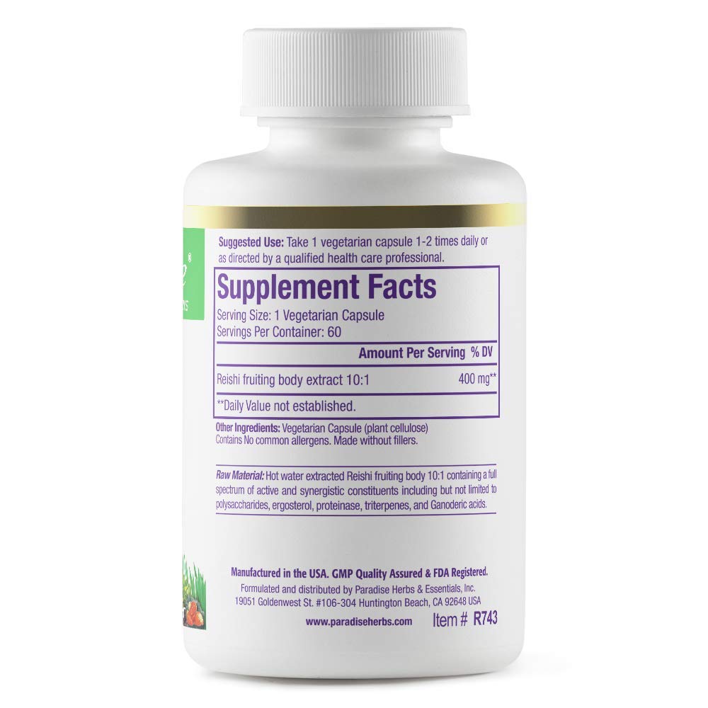 Paradise Herbs Reishi Vegetarian Capsules, 60