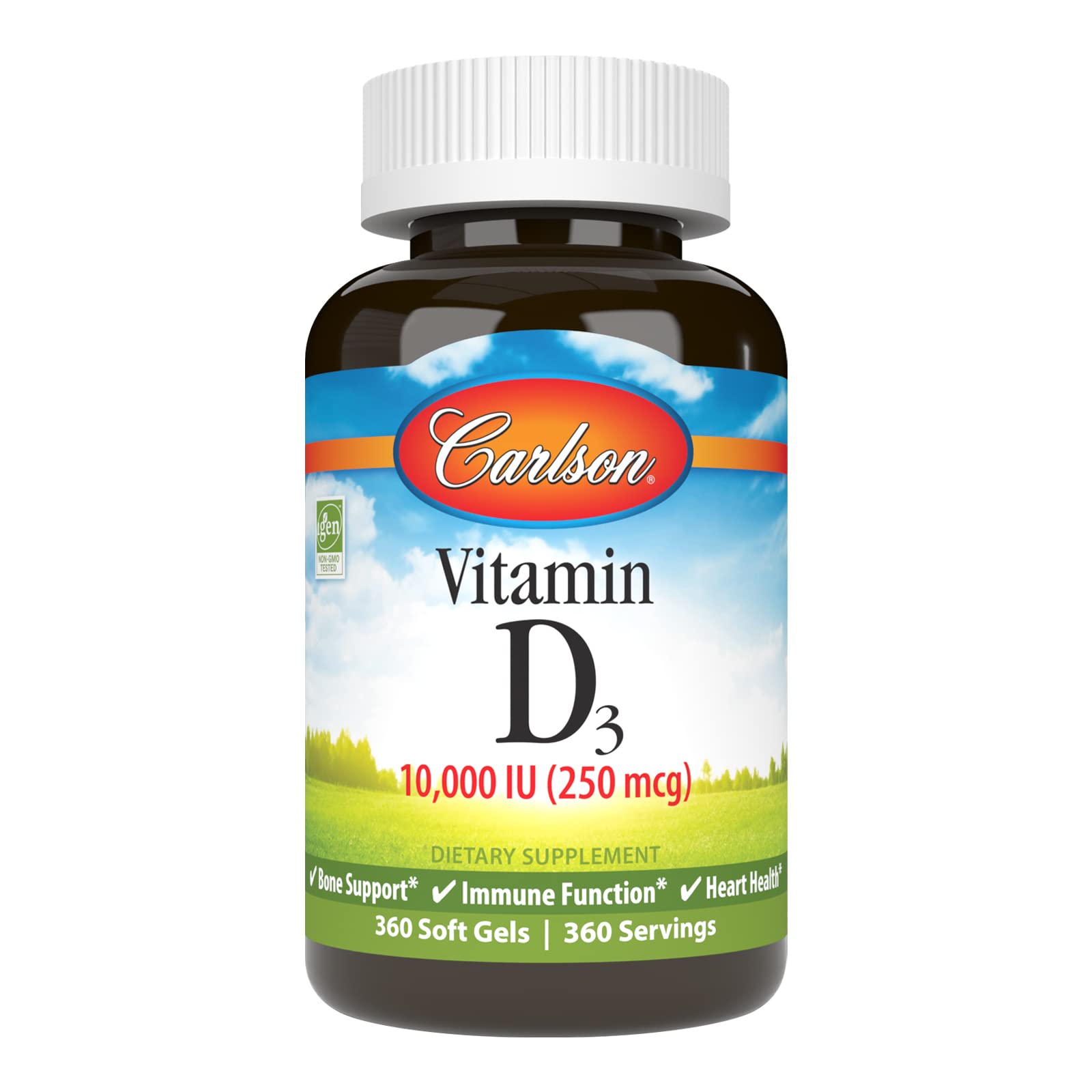 Carlson Vitamin D3 10,000 IU (250 mcg), Cholecalciferol, Bone & Immune Health Soft Gels, 360 Count