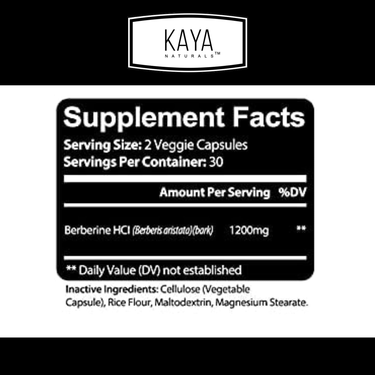 Kaya Naturals Berberine HCl Extract 1200mg Capsules, 120 Capsules