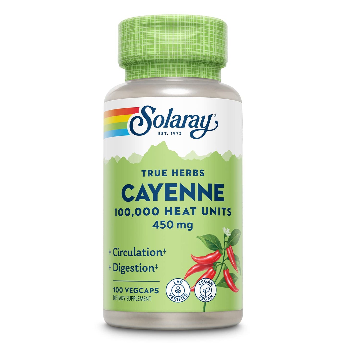 Solaray Cayenne 100,000 Heat Units Cayenne Pepper Capsule Supplement, 100 VegCaps