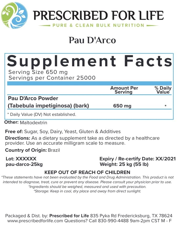 Prescribed For Life PAU D'Arco 4:1 Powder 1 Count