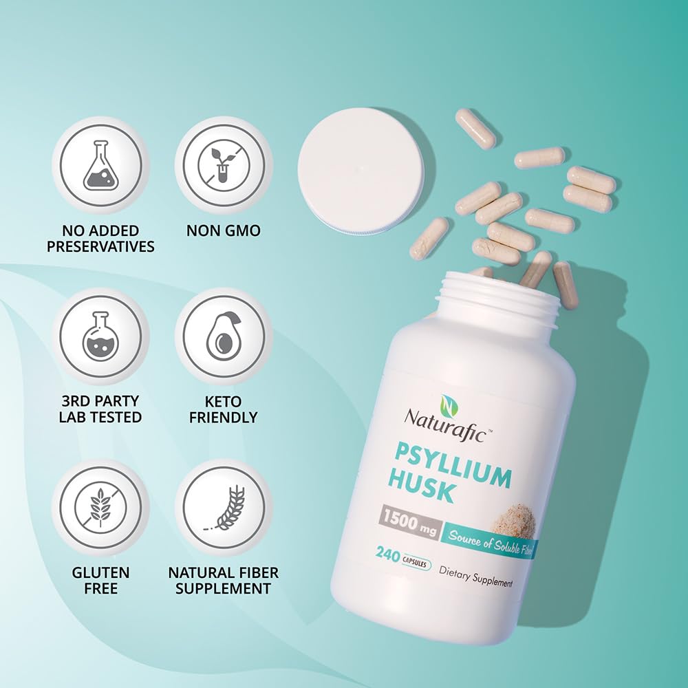 Naturafic Psyllium Husk Capsules 1500mg, 240 Capsules