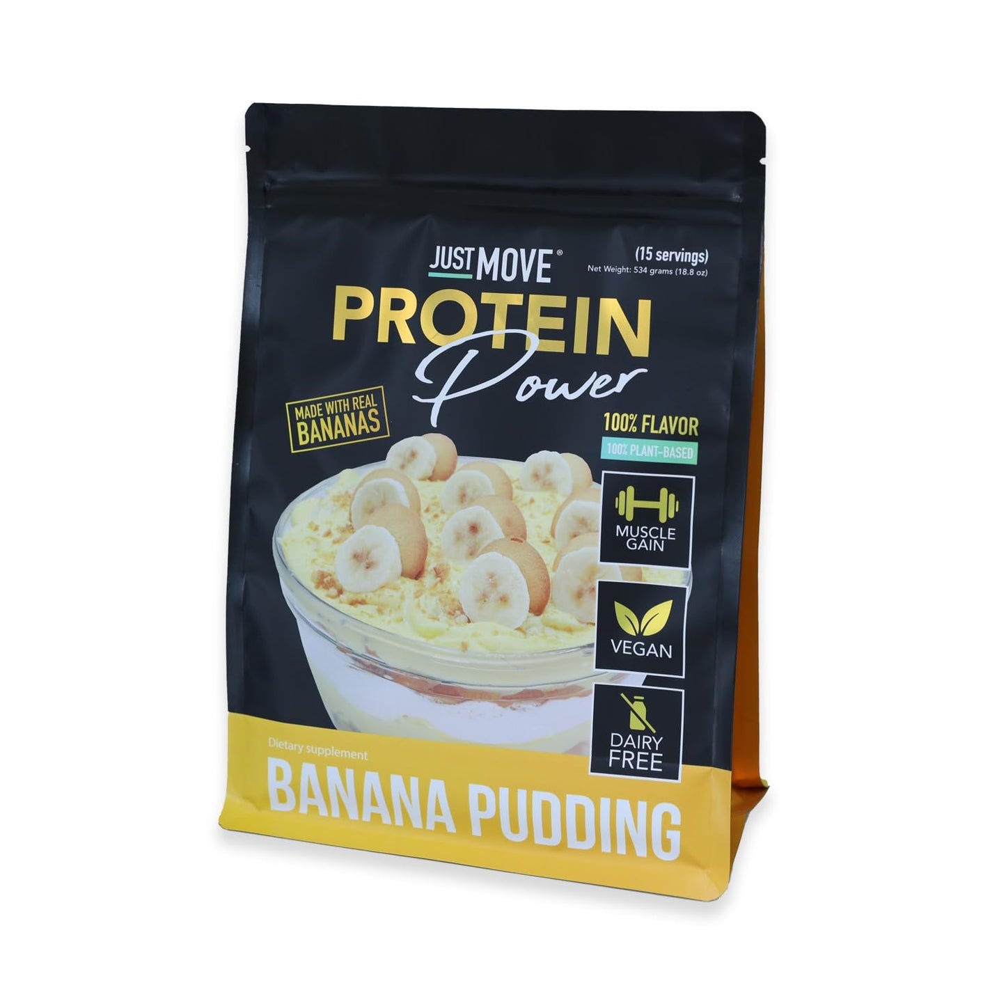 Just Move Banana Pudding Plant-Based Protein Powder, Vegan, Organic, Dairy Free, Soy Free, Gluten Free, Keto, Peanut Free, 20g Protein, Low Carb, Non-GMO, 16.5 oz