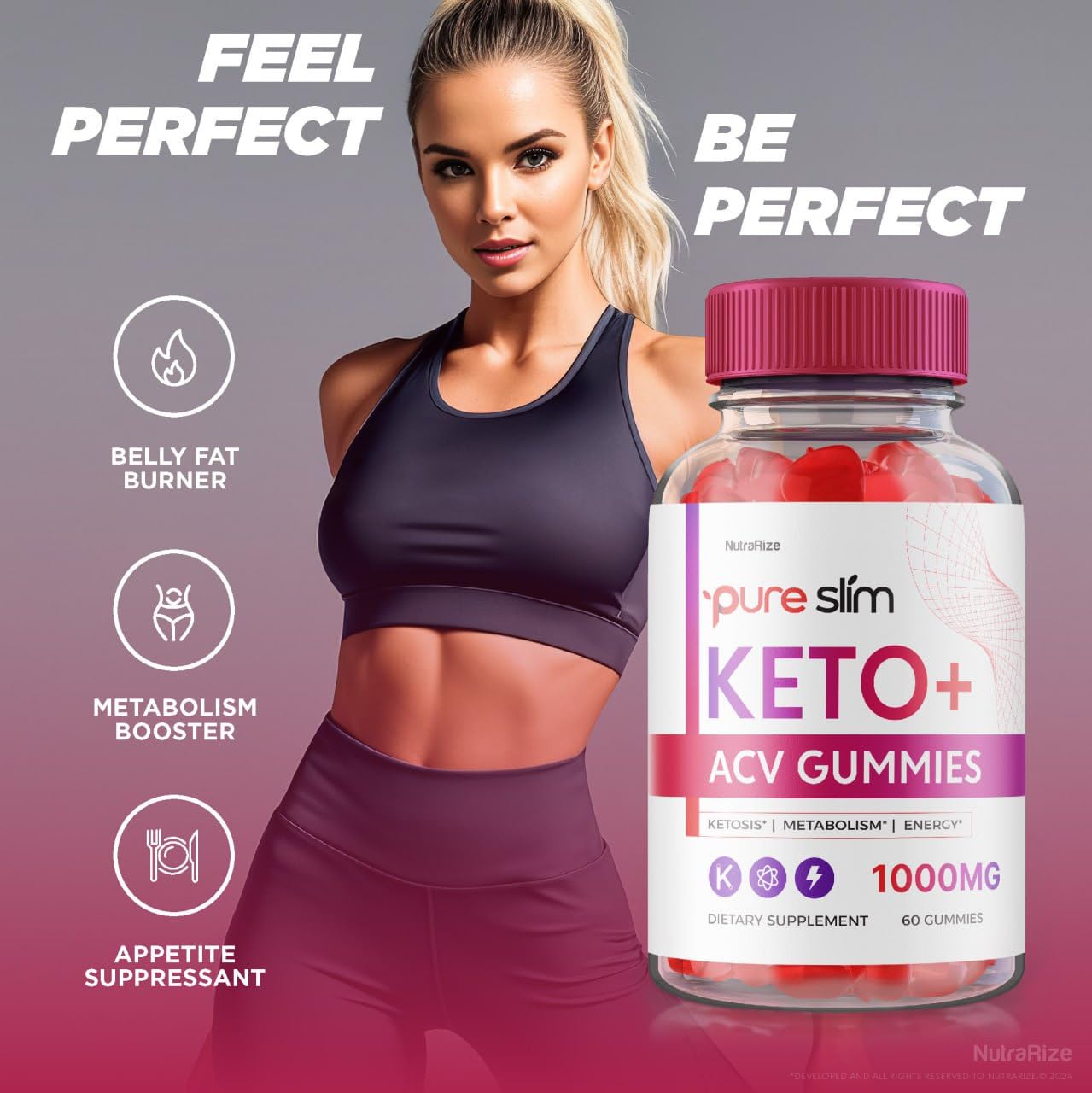 NutraRize Pure Slim Keto + ACV Gummies Advanced Weight Loss, Maximum Strength Supplement, 180 Gummies