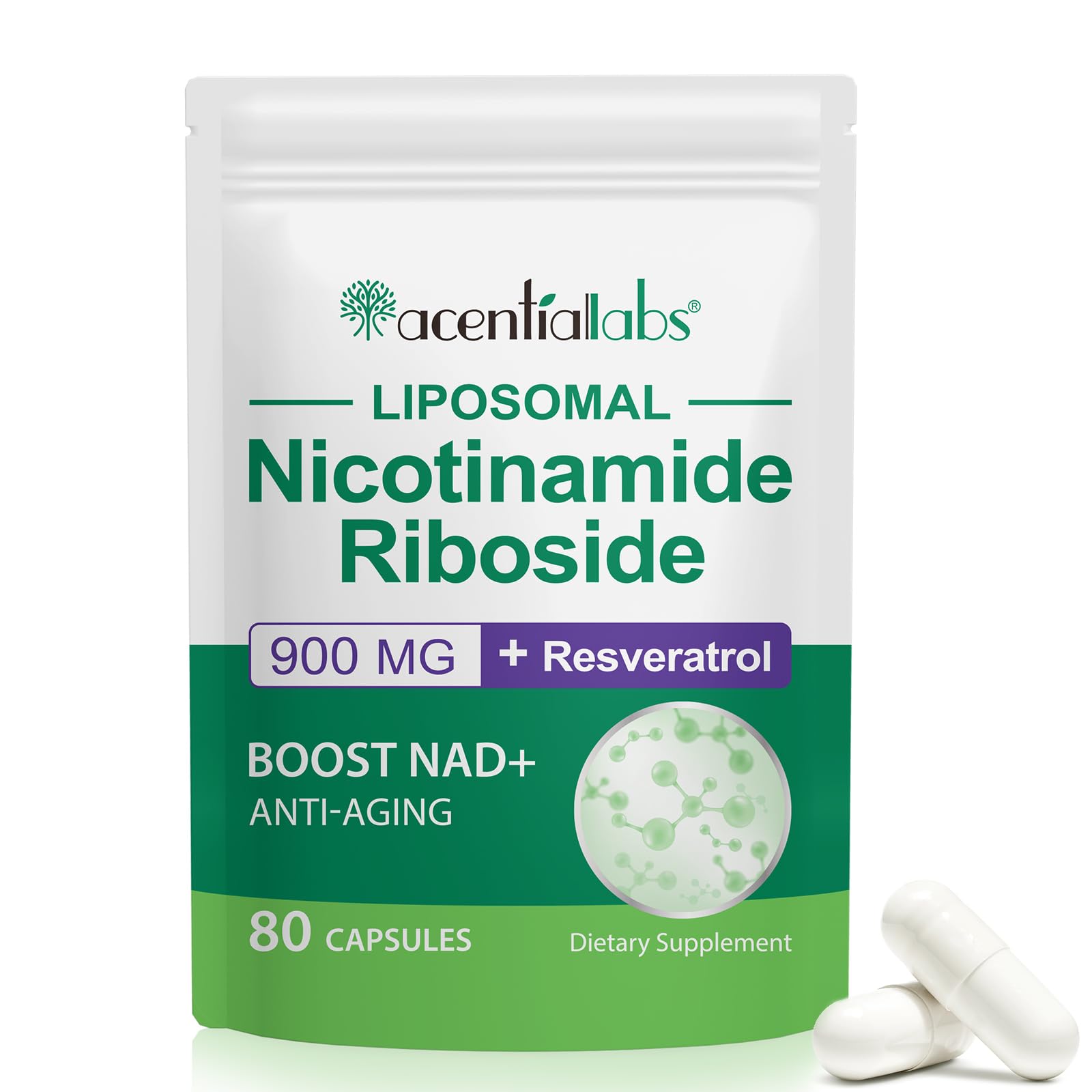 FANGCUN NAD Nicotinamide Riboside Resveratrol 900mg Capsules, 80 Count