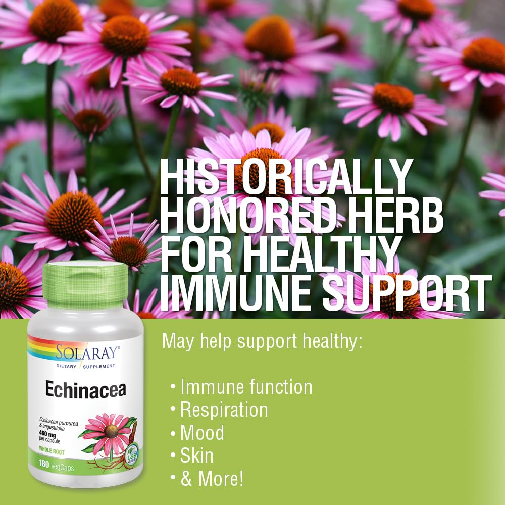 Solaray Echinacea Purpurea & Angustifolia Root 460 mg Capsules, 180 Count