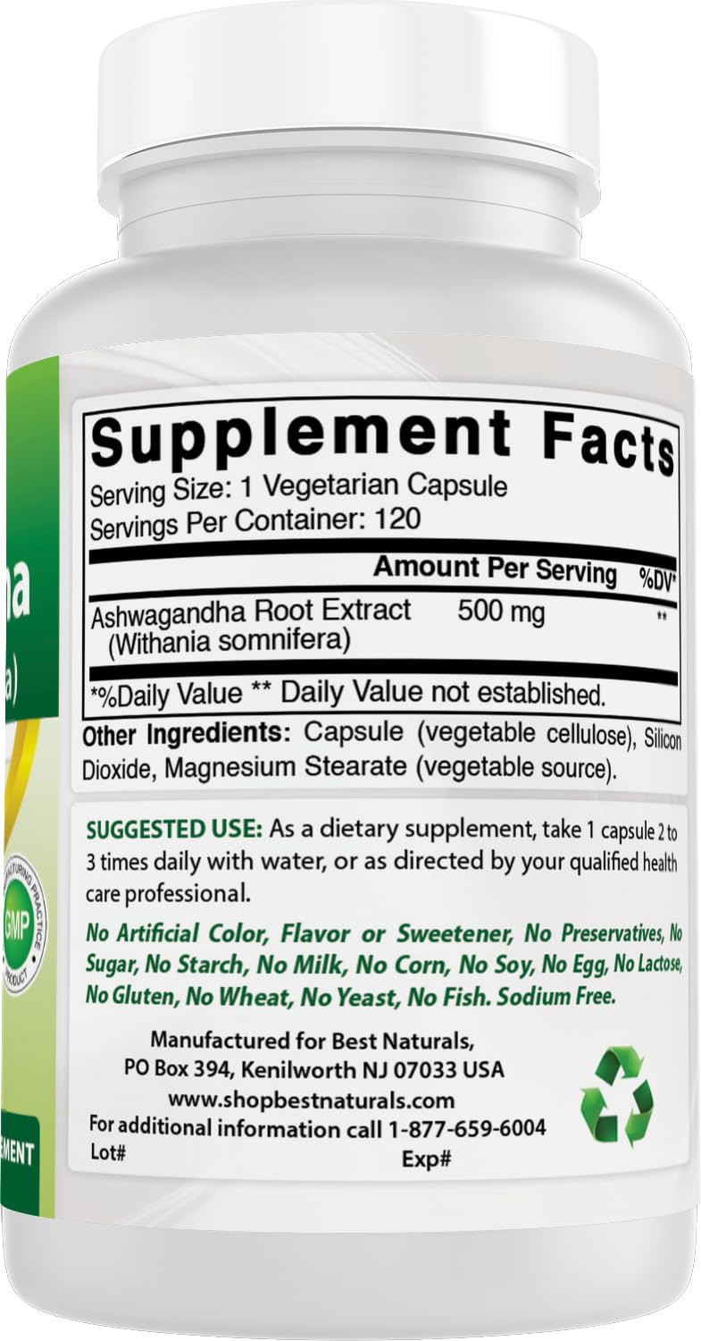 Best Naturals Ashwagandha Extract 500 Mg 240 Capsules