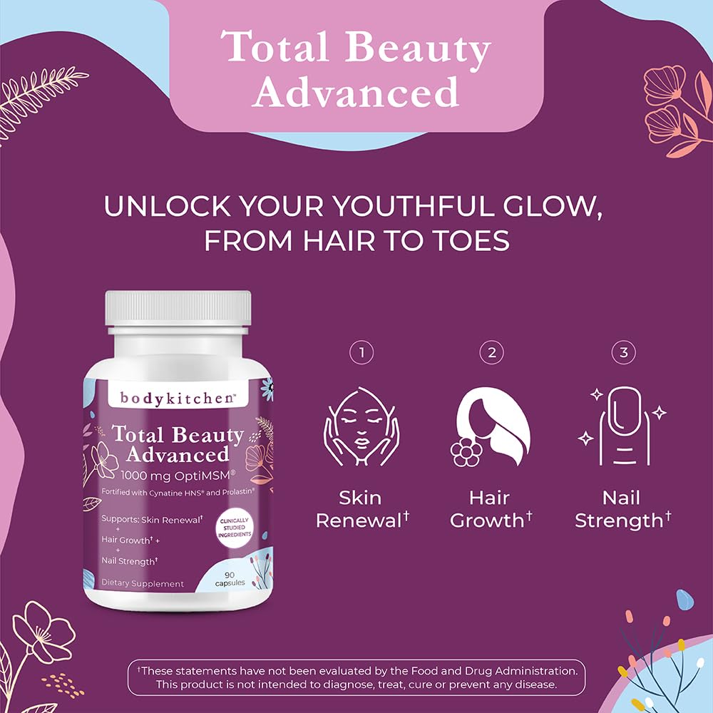 Body Kitchen Total Beauty Advanced with Elastin Peptides, Keratin, Biotin Capsules, 90 Count