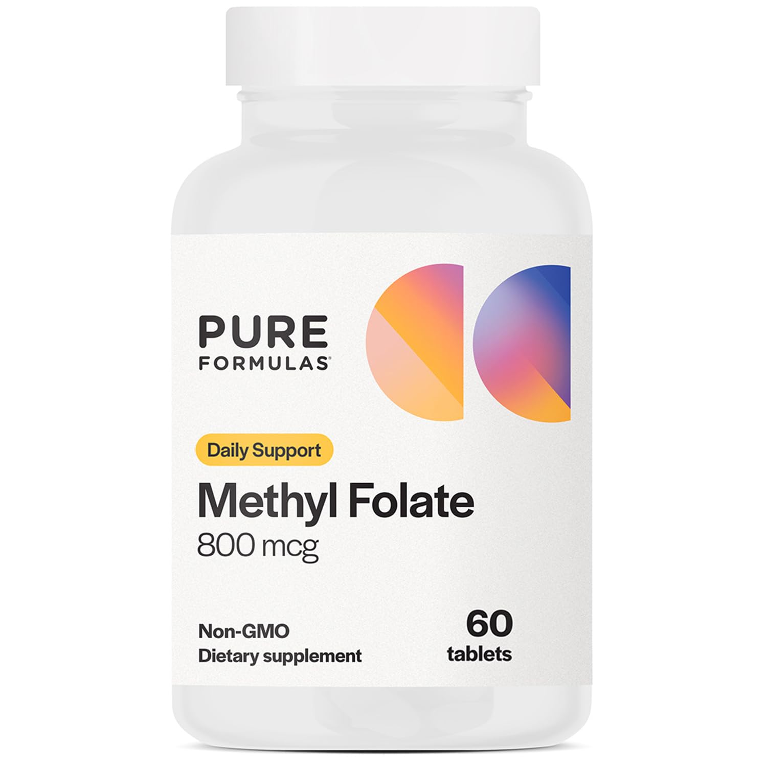 PureFormulas Methylfolate 800 mcg – Active B9 (5-MTHF) for Cardiovascular, Nerve & Mood Health, Non-GMO Vegetarian Tablets, 60 Tablets