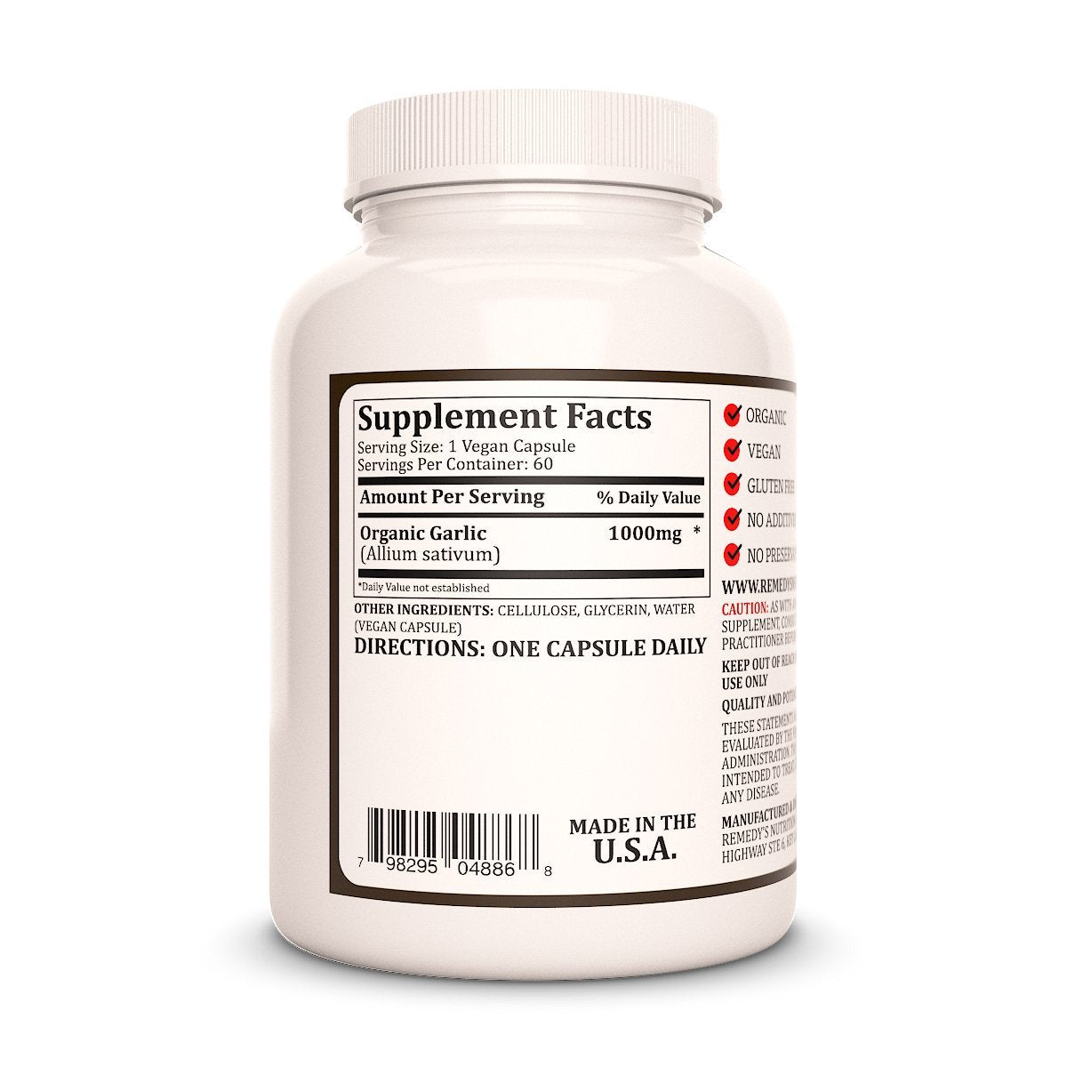 Remedy’s Nutrition Garlic 1,000 mg Capsules, 60 Count