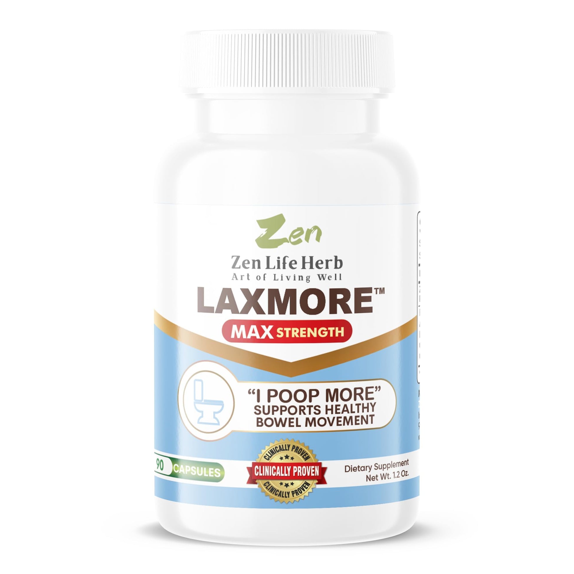 ZEN LIFE HERB LAXMORE I POOP MORE Max Strength 100% Natural Plant-Based Supplement, 30 Capsules