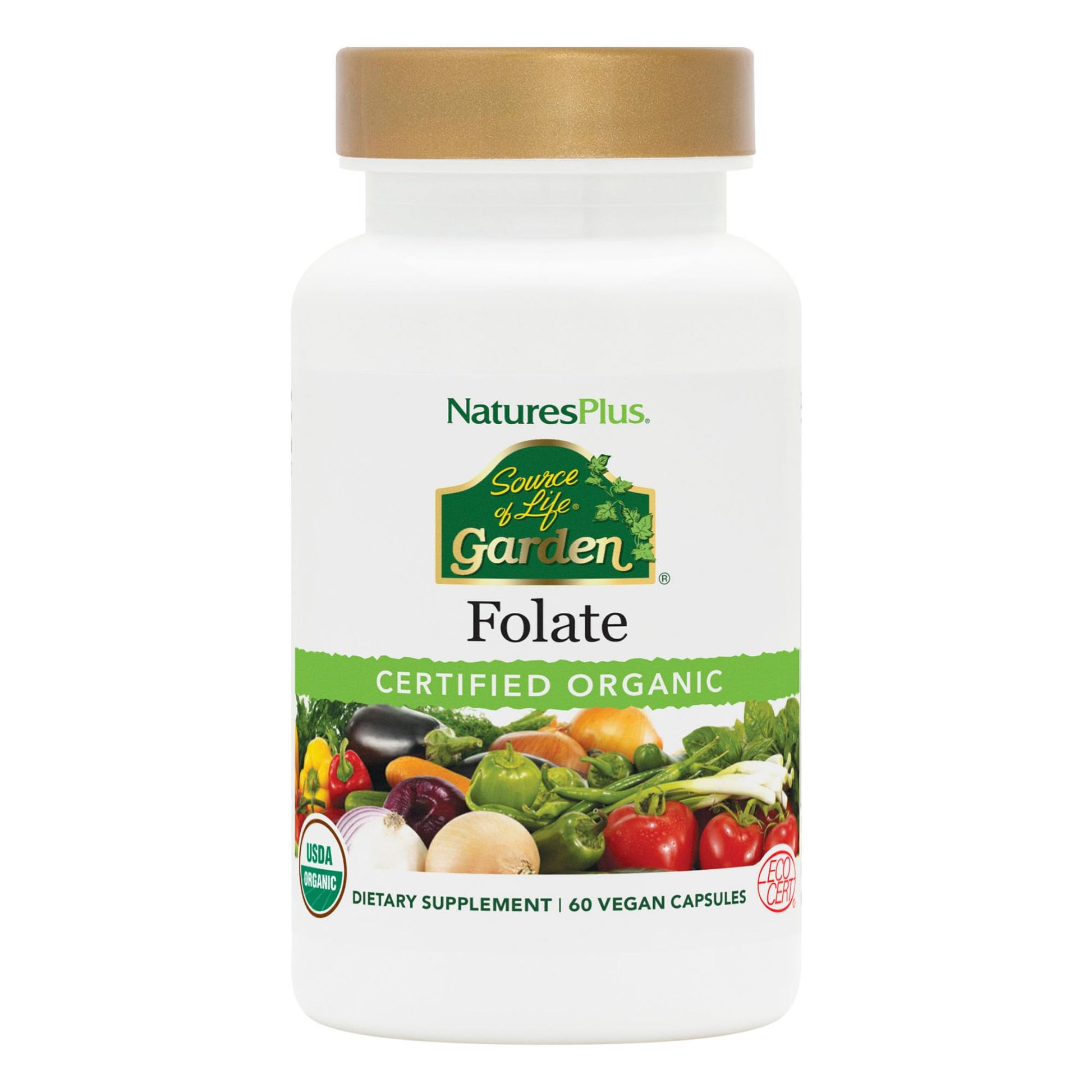 NaturesPlus Source of Life Garden Folate Capsules, 60 Count