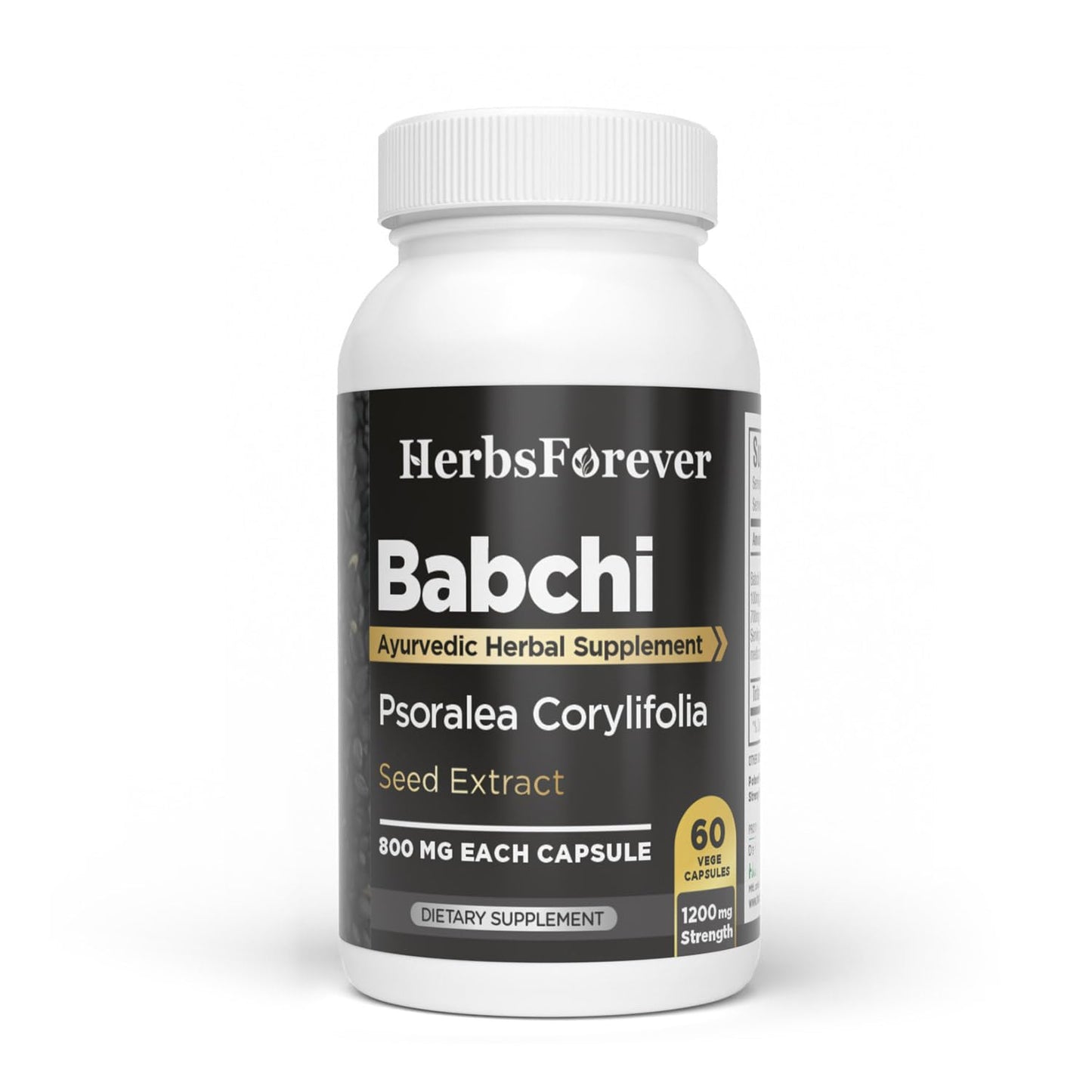 Herbsforever Babchi(Bakuchi/Psoralea corylifolia)-Extra Strength(5:1) Extract, Equiv. to 1200mg Seeds Powder Per Serving- White Spot & Patches Reduction|Skin Clear & Uniform Capsules, 60 Count