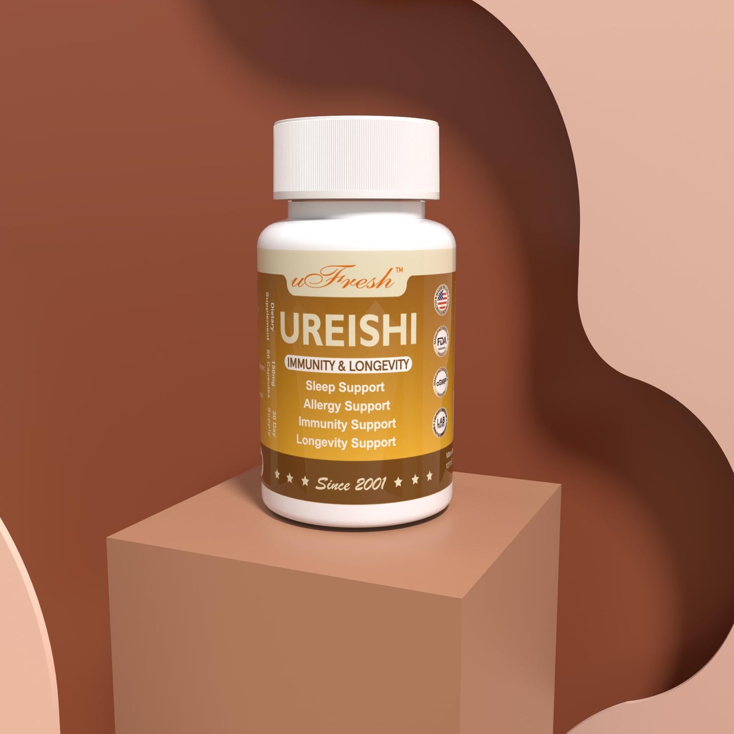 uFresh Ureishi Immunity & Longevity Support Dietary Supplement Capsules, 60 Capsules