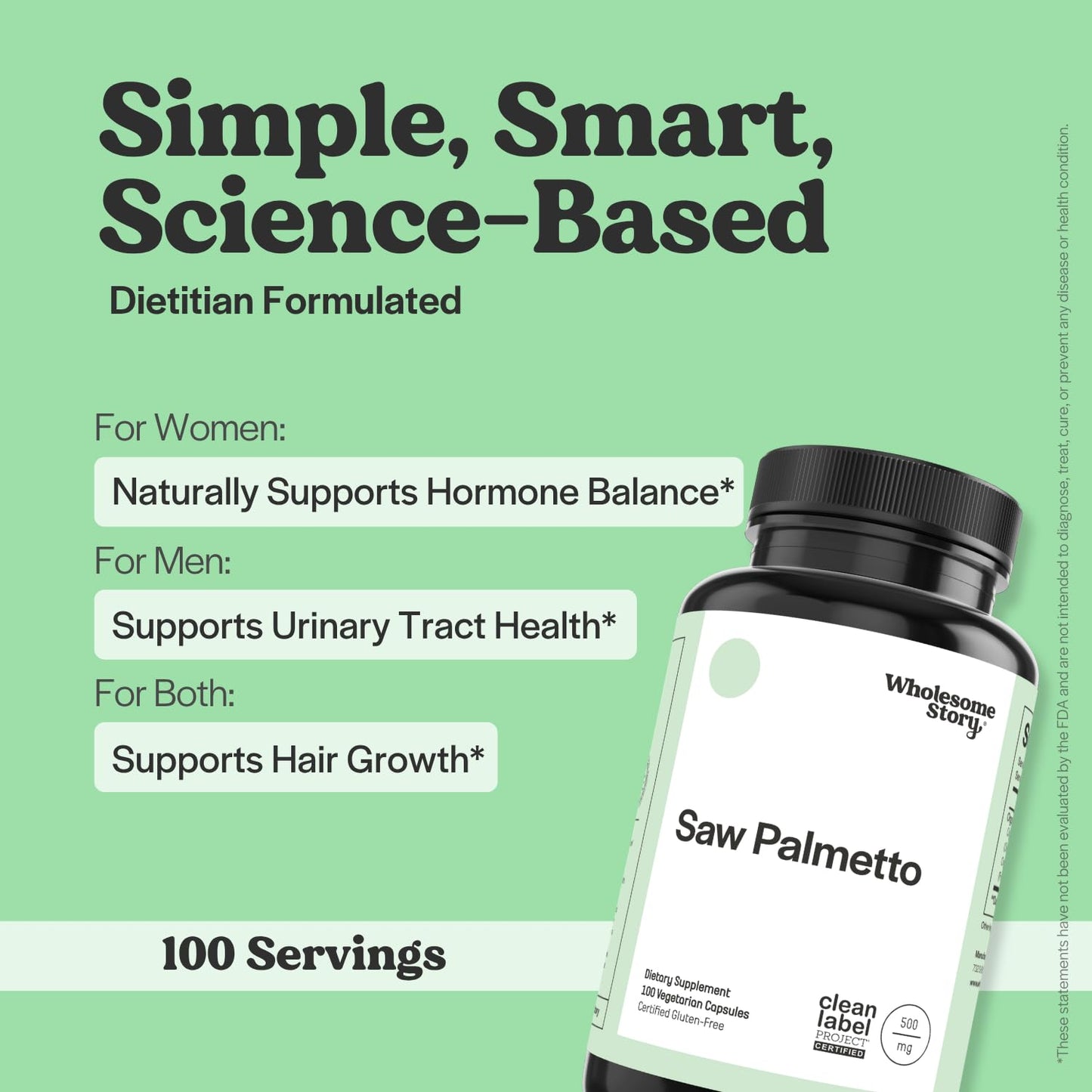 Wholesome Story Saw Palmetto Extract & Powder Blend 500mg Capsule 100 Count