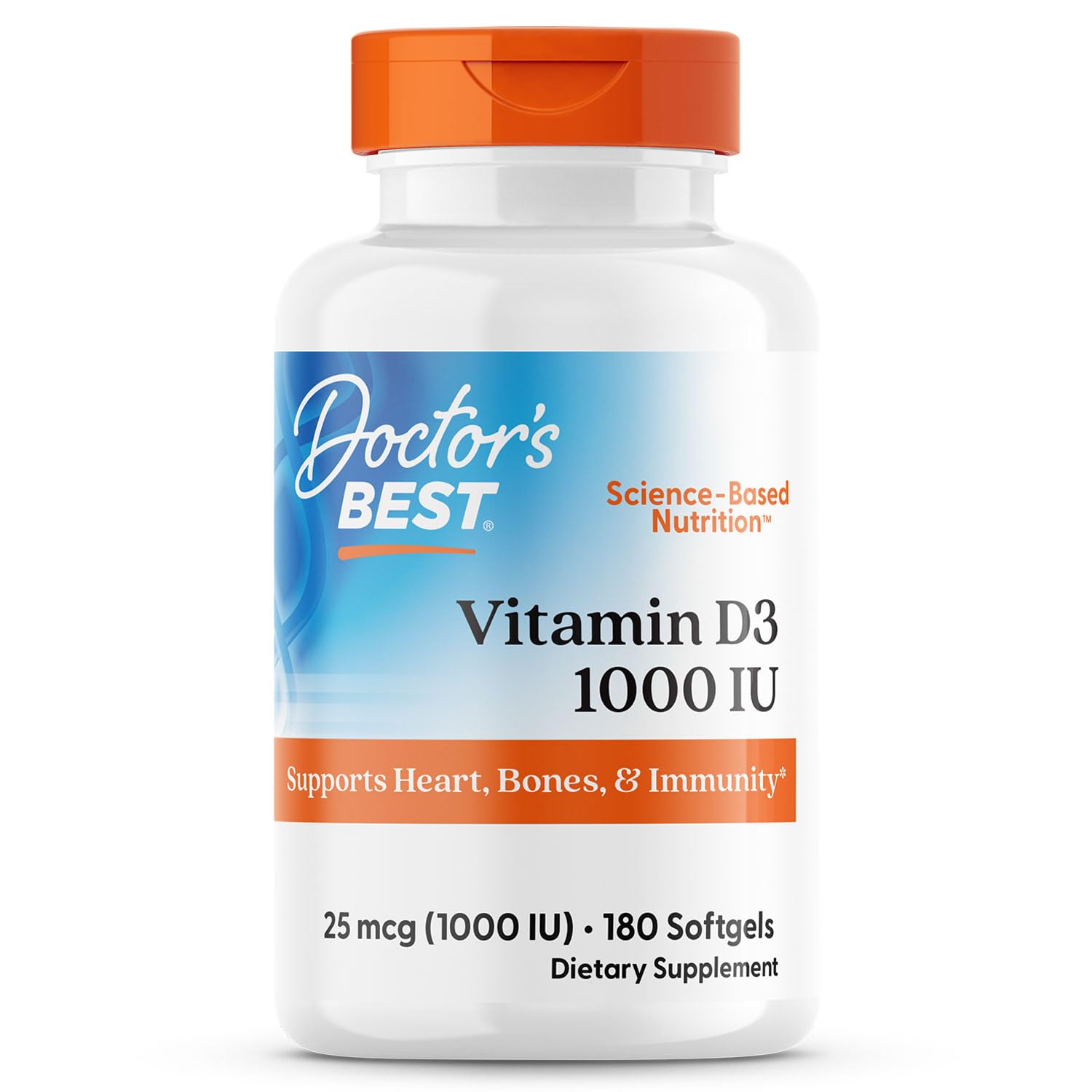 Doctor's Best Vitamin D3 1000 IU Softgels, 180 Count