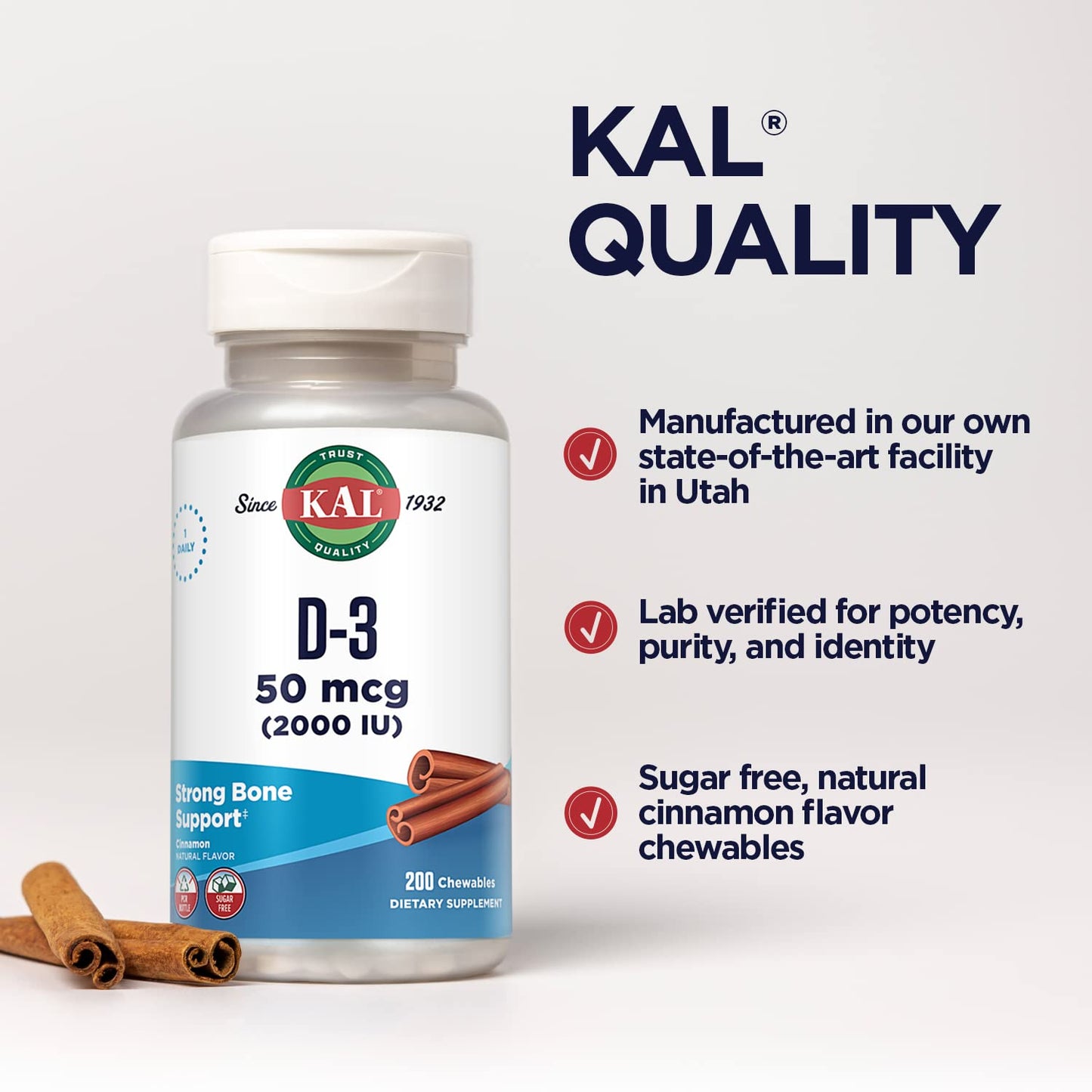 KAL Vitamin D3 Chewables, 200 Count