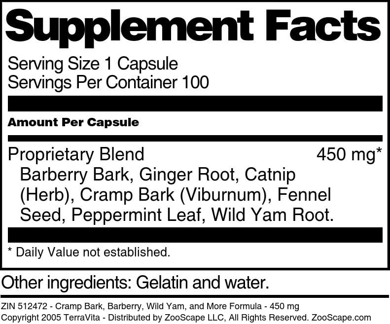 Terravita Cramp Bark, Barberry, Wild Yam, and More Formula 450 mg Capsule, 300 Capsules