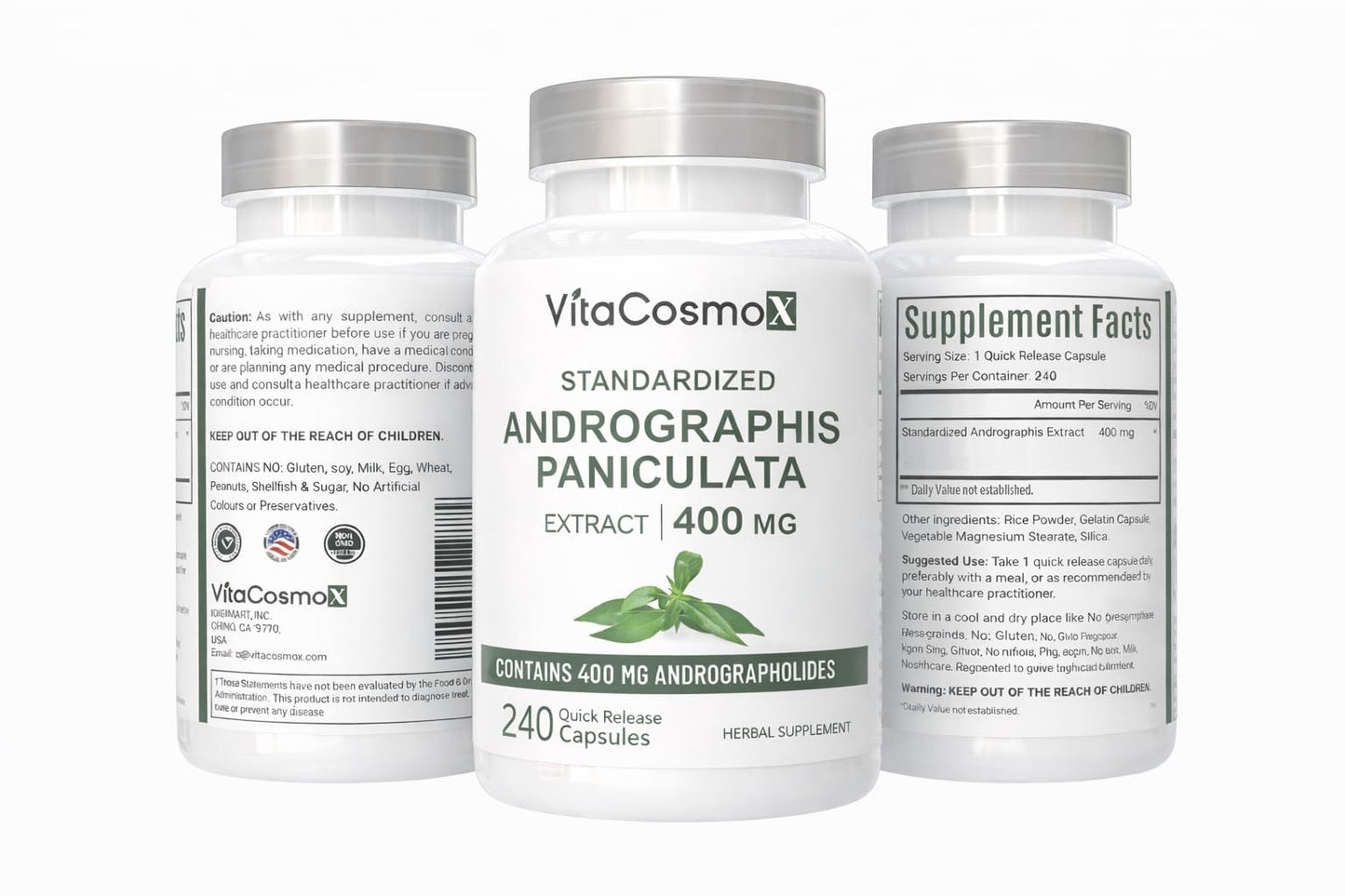 VitaCosmoX Andrographis Paniculata Capsules, 240 Count
