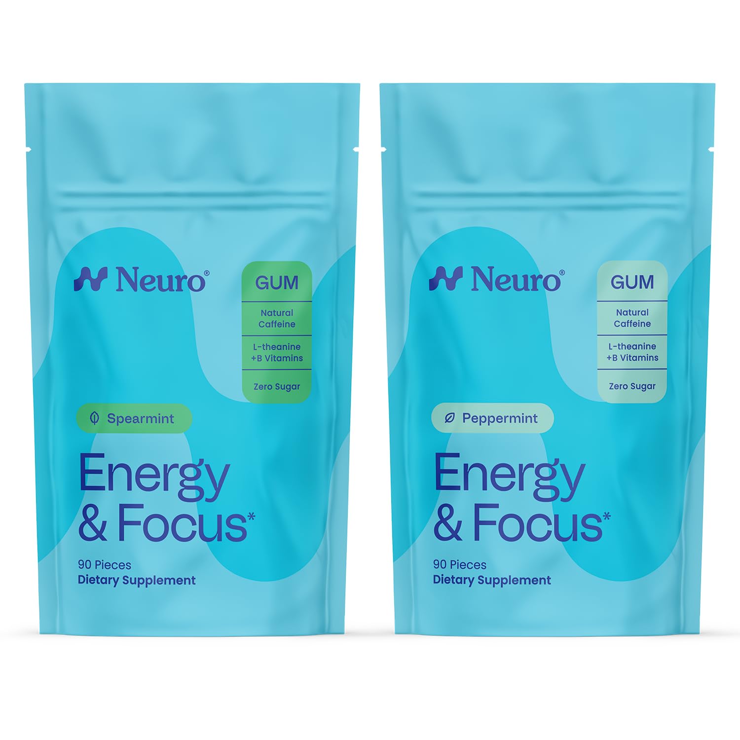 Neuro Energy & Focus Duo Chewing Gum, Spearmint & Peppermint, 180 Count