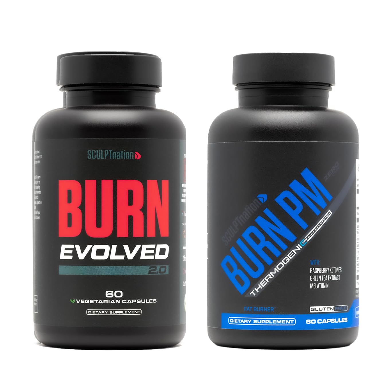 Sculpt Nation Burn Day and Burn PM Metabolism Booster and Post-Workout Melatonin for Sleep Support Capsules 120