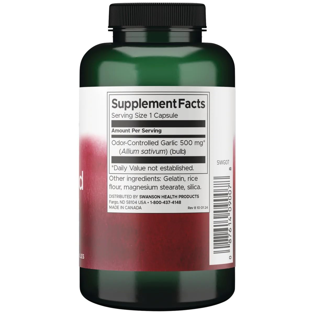 Swanson Best Garlic Odor-Cont 500 mg Capsules, 100 Count